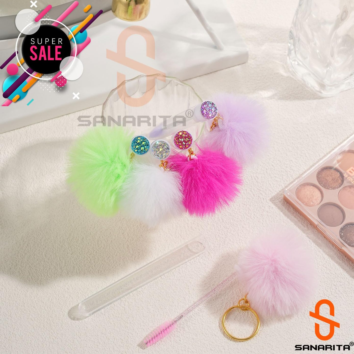 Upgrade 48 Pieces Disposable Mascara Wands Set,Diamond Mascara for Women and Girls- Include 24 Pcs Crystal Lash Spoolies Brush and 24 Pcs Reusable Keychain Empty Eyelash Brush Tubes