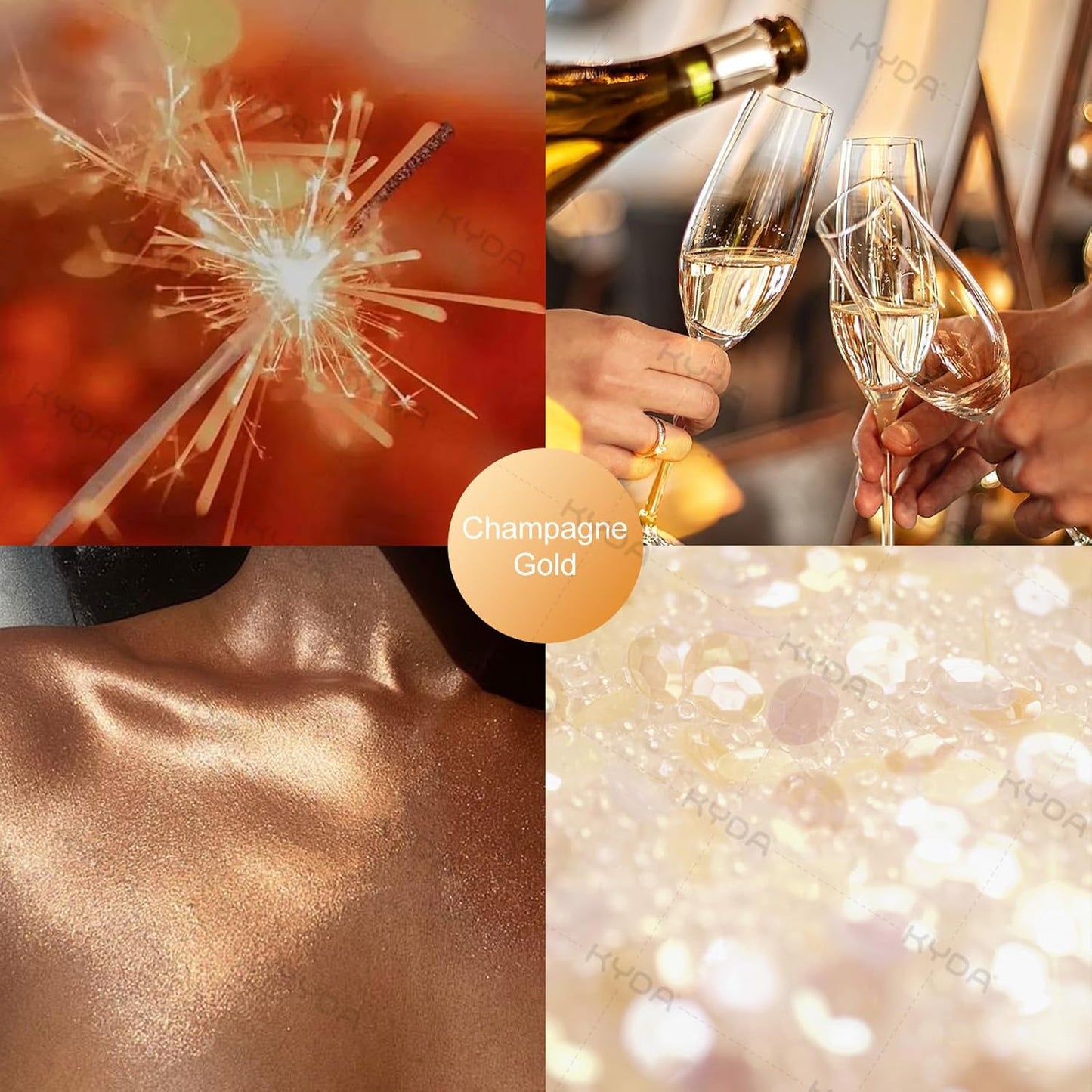 KYDA Highlighter Powder Spray, High Gloss Glitter Spray, Sparkling Powder Makeup, for Face and Body Glitter Cosmetic-Champagne Gold