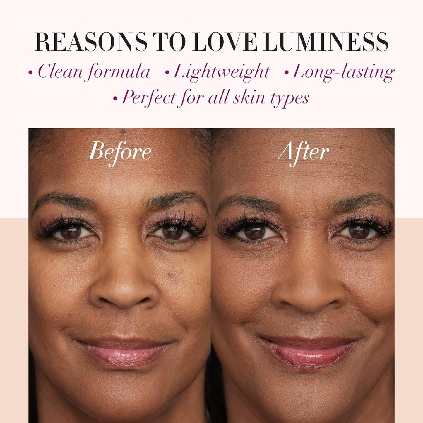 LUMINESS Silk Airbrush Spray Foundation & Buffing Brush Kit – Full Coverage Foundation & Dual-Sided Buffing Brush - Buildable Coverage, Anti-Aging Formula Hydrates & Moisturizes (Shade - Deep Dark)