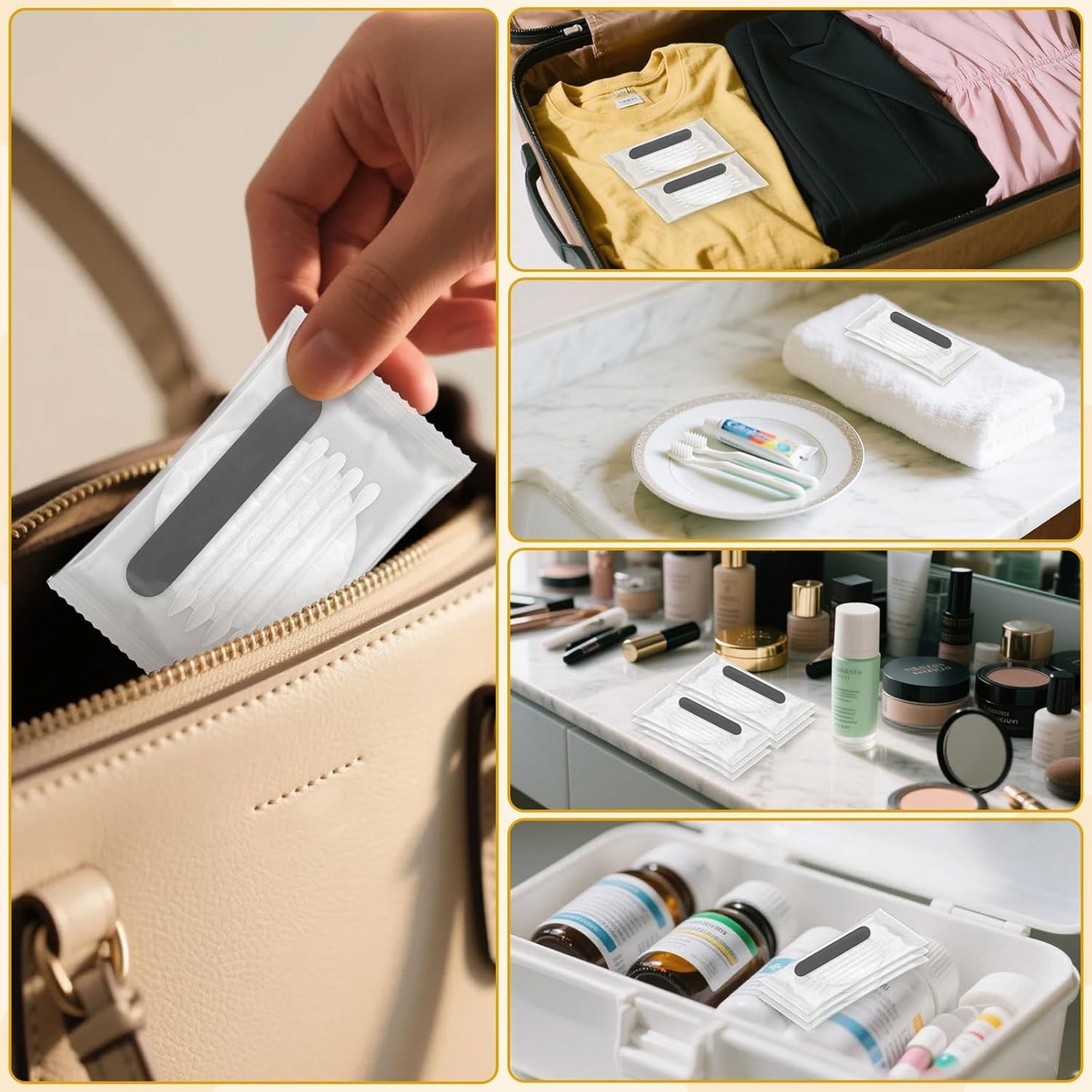 Hotel Vanity Kit Individually Wrapped Bulk Travel Cleaning Kit for Hotels Disposable Travel Size Hotel Hospitality Supplies Hygiene Kits for Homeless in Bulk Round Cotton (100)