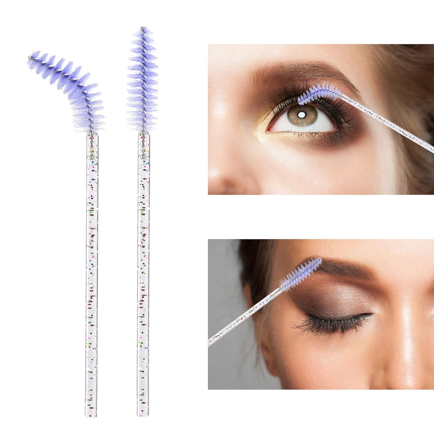 BTYMS 200 Pcs Disposable Mascara Wands Lash Applicator Brush Brow Spoolies for Eyelash Extension with Crystal Handle Purple