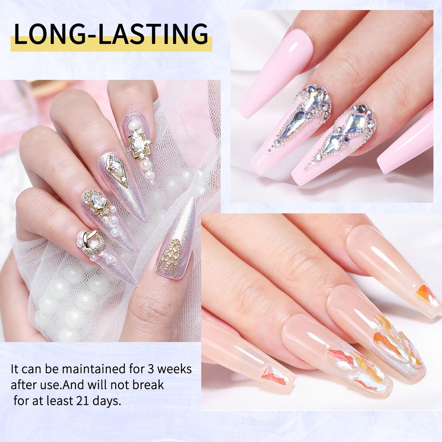 Rhinestone Glue Gel Kit- Superior Nail Art Glue for Nail Art Decorations, Charms, 3D Bling, Gems, Jewel Diamonds UV/LED Easy Application with Nail Rhinestone Glue Kit with Dotting pen