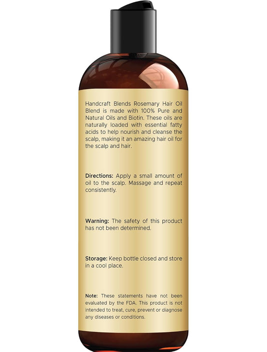 Handcraft Blends Rosemary Oil for Hair Growth with Scalp Massager – 8 Fl Oz – Nourishing Hair Oil – Made with 100% Pure and Natural Rosemary, Castor, Jojoba, and Batana Oils & Biotin