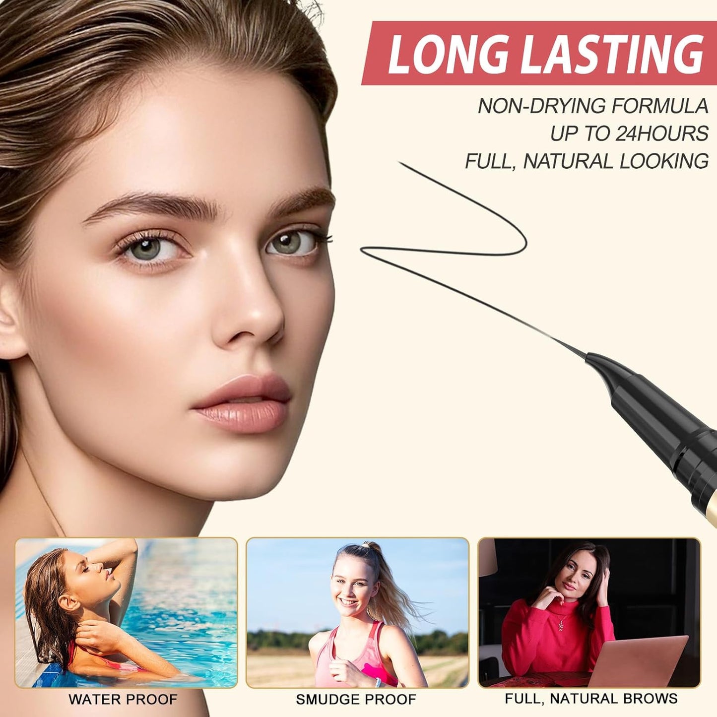 LAVONE Eyebrow Pen, 2-in-1 Eyebrow Pencils for Women with 4 Tip Microblading Eyebrow Pencil and Curved Precise Brow Pencil, Waterproof Eyebrow Pencil Create Full, Natural Hair-Like Brows, Black