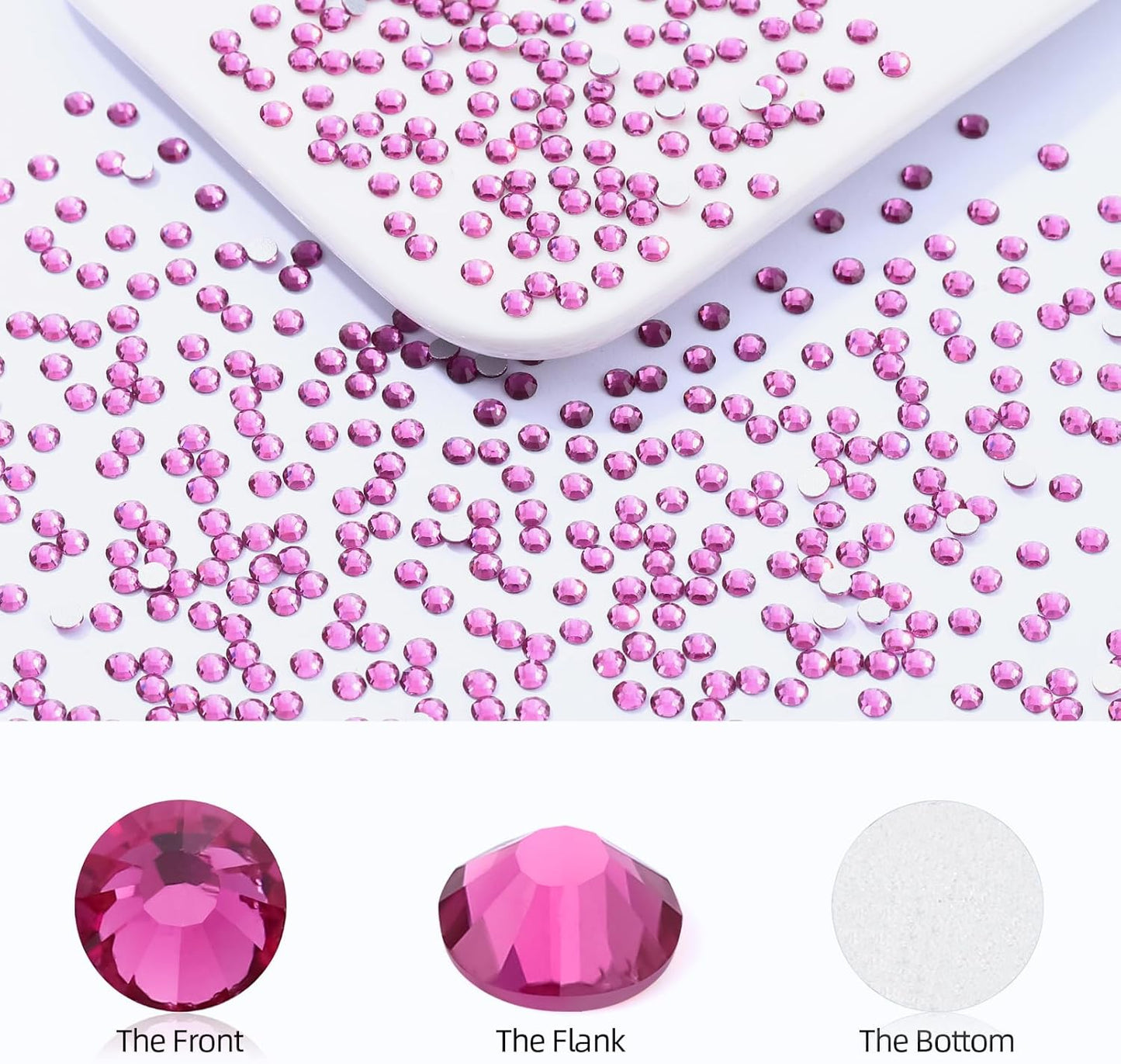 Fuchsia Flatback Rhinestones, Glass Rhinestones for Nail Art and Craft, Glue Fix, Loose Crystal Gemstones(Fuchsia, SS6, 1440pcs, 1.9-2.0mm)