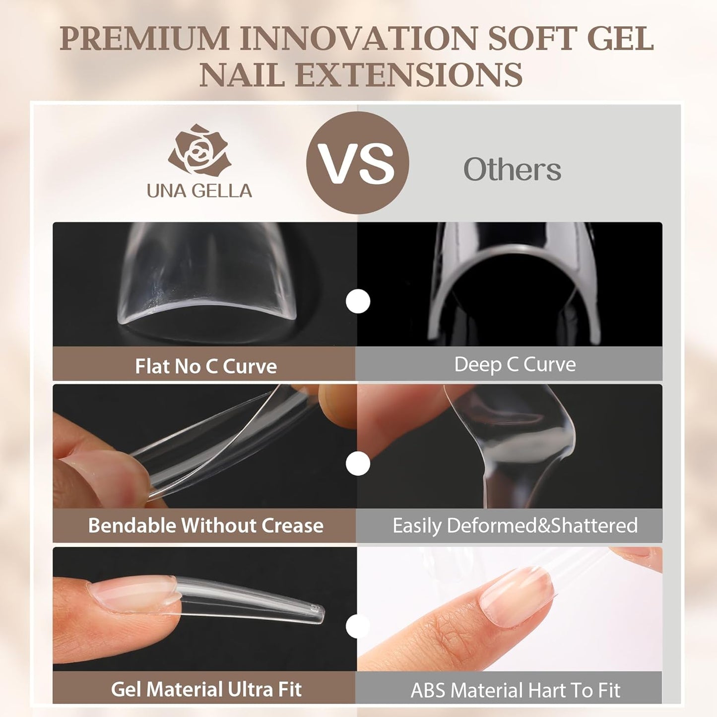 UNA GELLA XXL Coffin Nails Tips Full Cover 216pcs Extra Long Coffin Nail Tips No C Curve Clear Coffin Ballerina Nail Tips False Fake Acrylic Nails for Nail Extensions DIY Art Salon