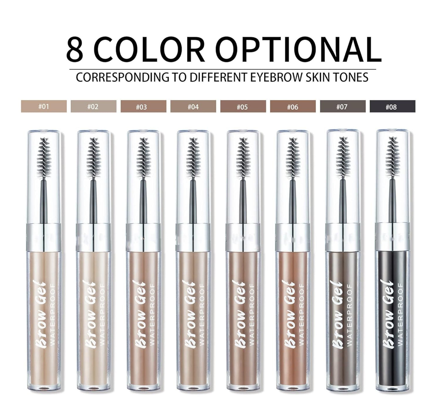 MAEPEOR Waterproof Eyebrow Gel 8 Colors Full-pigmented Long Lasting Liquid Brow Gel for Fuller & Defined Looking (#03 Medium Brown）