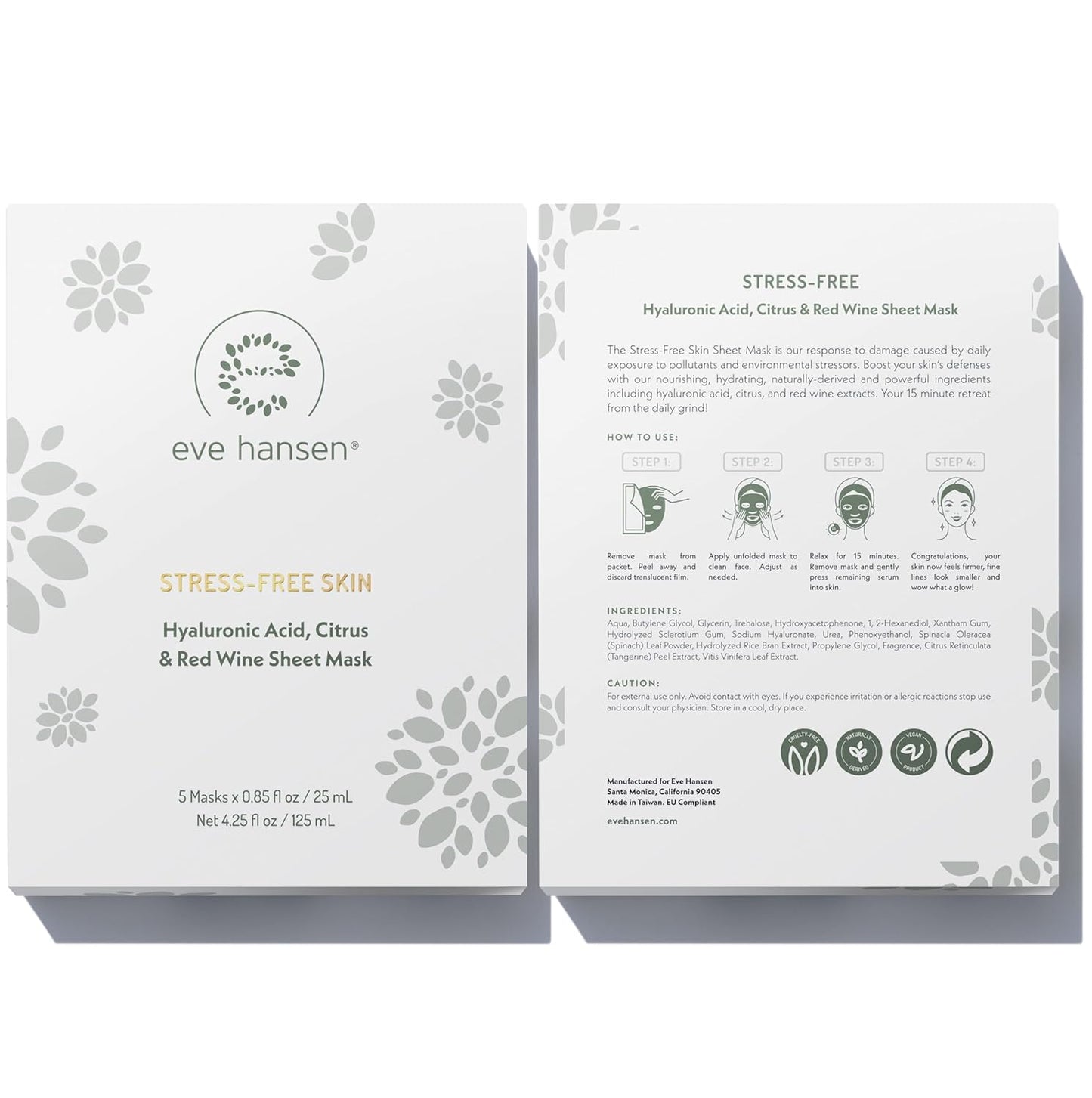 Eve Hansen Collagen Face Mask Sheets Set of 5 – Hydrating & Nourishing Care for All Skin Types – With Hyaluronic Acid, Tangerine Peel, Blueberry Extract & Spinach Leaf
