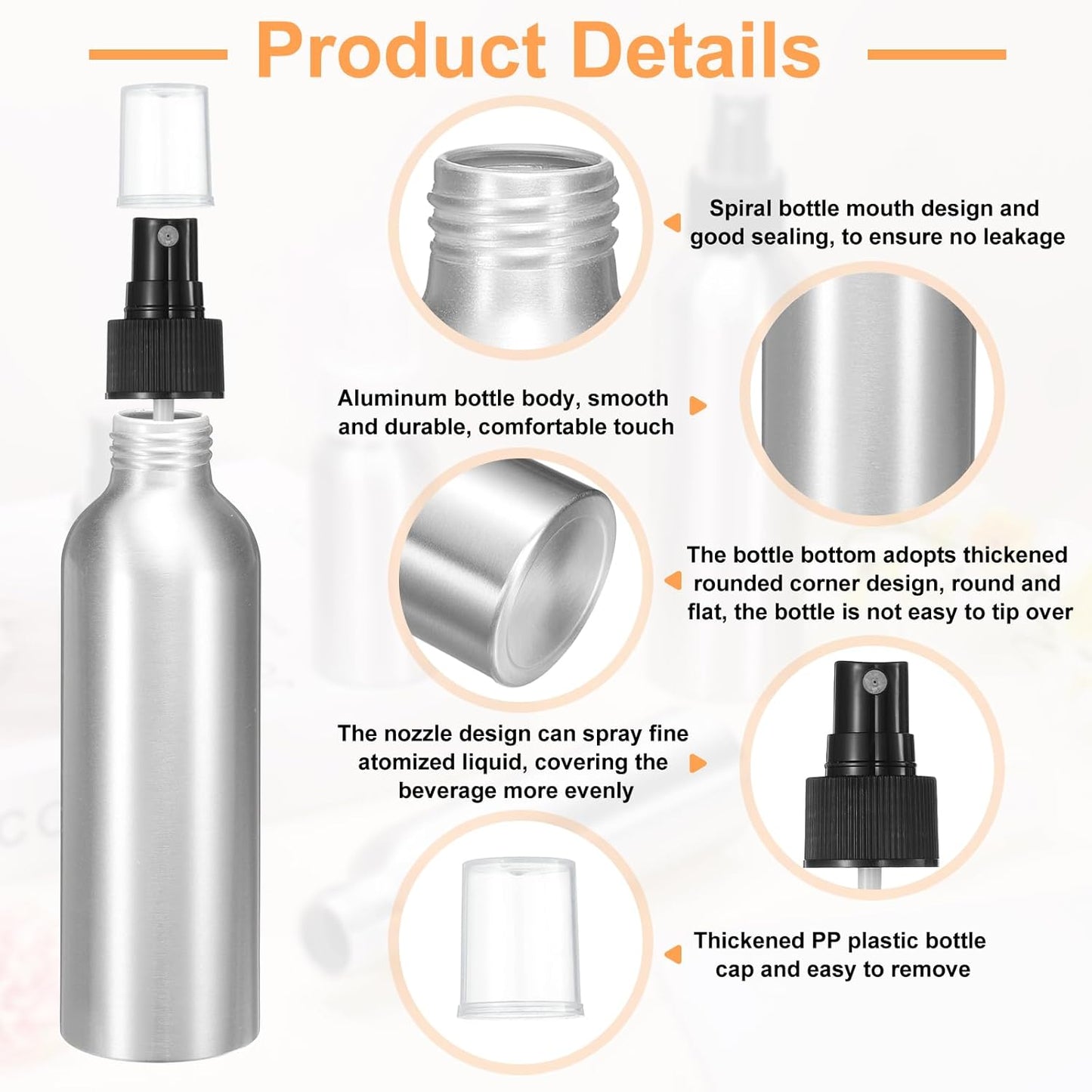 HARFINGTON 3pcs Aluminum Fine Mist Spray Bottles 150ml/5oz Metal Small Liquid Alcohol Refillable Travel Container with Black Plastic Nozzle Cap for Perfume Skincare Cosmetic Storage Bottle