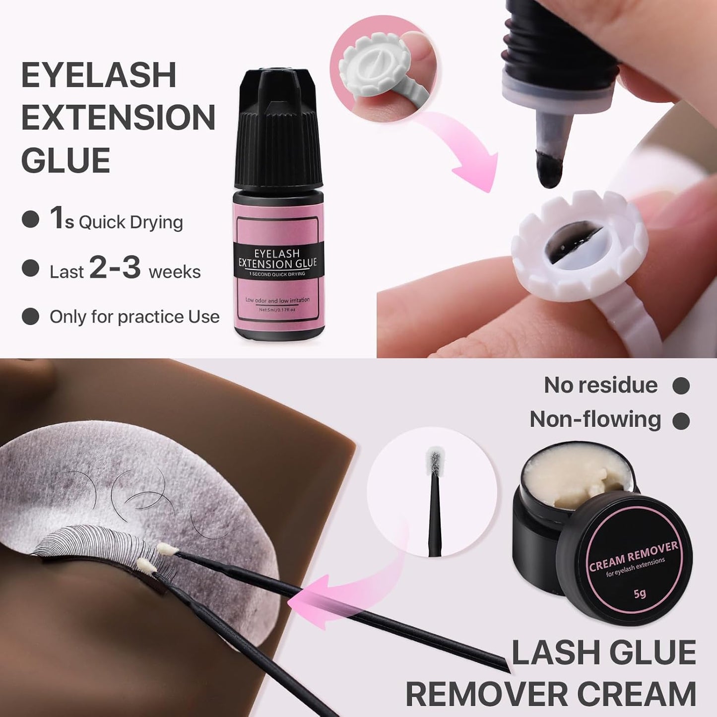 Lash Kit for Beginners, Eyelash Extension Kit with Eye Lash Mannequin Head, Eyelash Extension Glue, Remover Cream, Tweezers for Practice Training