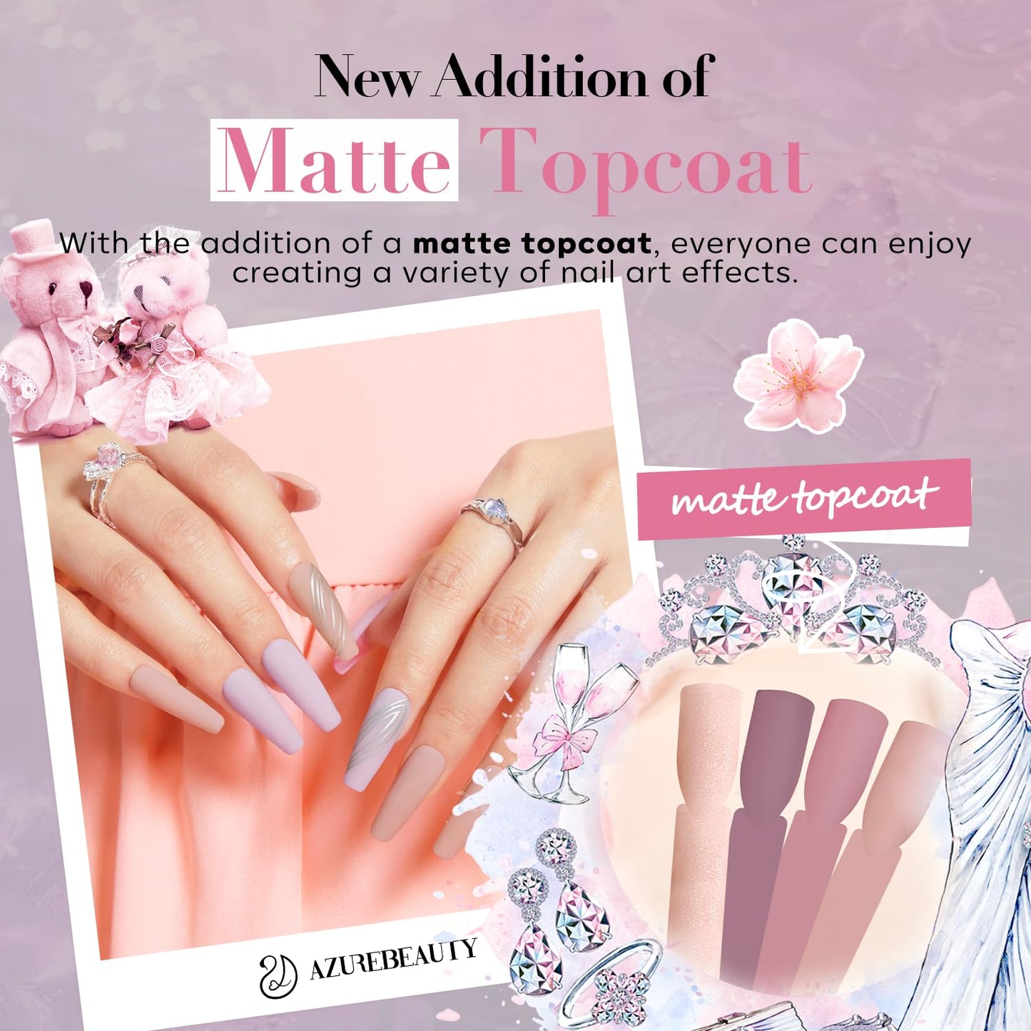 AZUREBEAUTY 30Pcs Dip Powder Nail Kit with Matte Top Coat, 8 Neutral Nude Lilac Colors, Starter Set