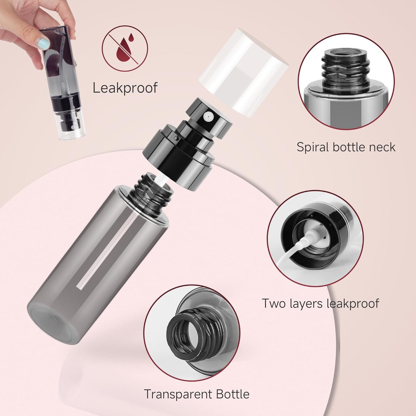 3Pack Small Spray Bottles, 2oz Black Plastic Fine Mist Mini Mister Bottles for Hair, Cleaning, Salons, Planting, Skin Care
