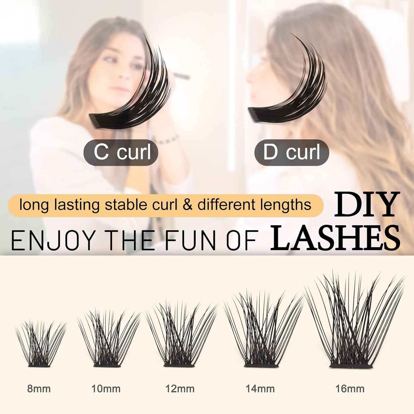 QUEWEL Lash Clusters 72 Pcs Wide Stem Individual Cluster Lashes C/D Curl 8-18mm DIY Eyelash Extension False Eyelashes Natural&Mega Styles Soft for Personal Makeup Use at Home (Mega-D-MIX12-18)