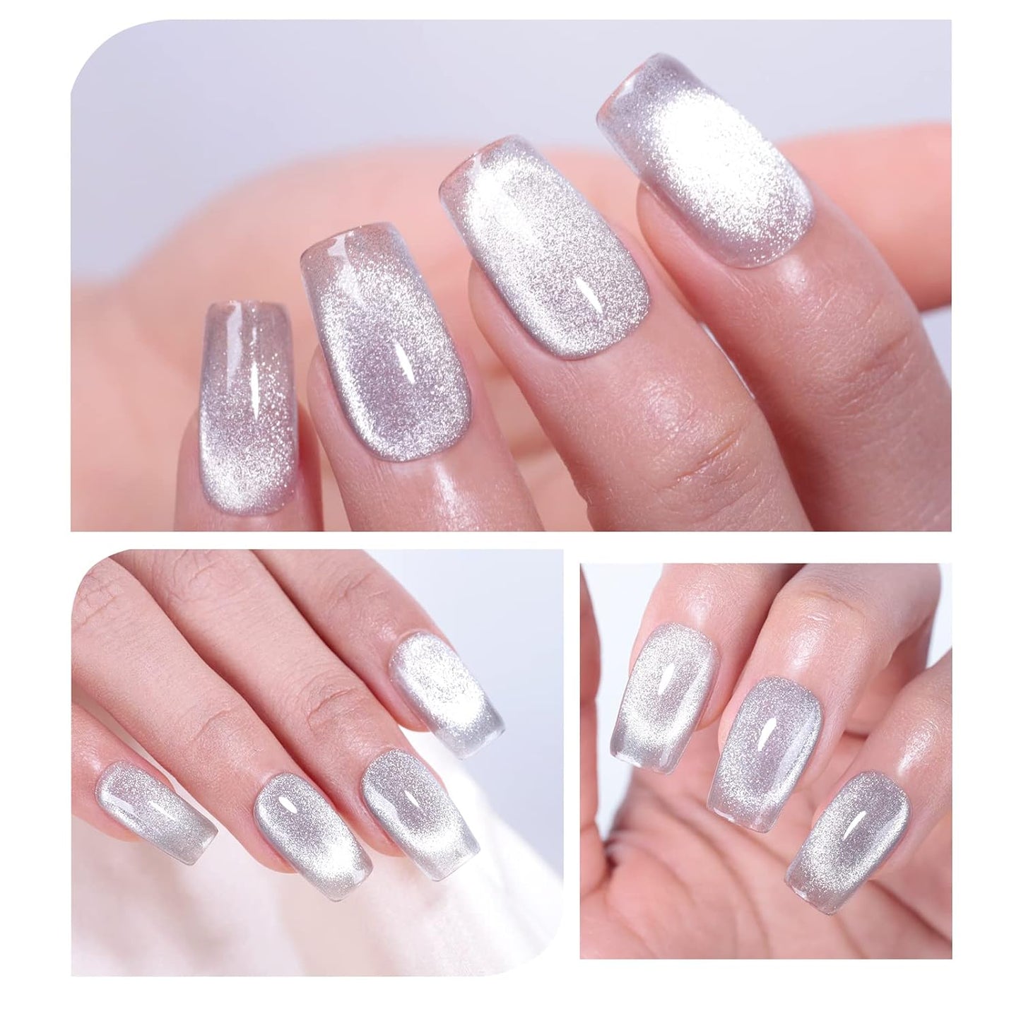 Imtiti Silver Cat Eye Gel Polish,0.5 fl.oz Holographic 9D Glitter Magnetic Soak Off UV LED Gel Nail Polish with Magnetic Stick for Nail Salon