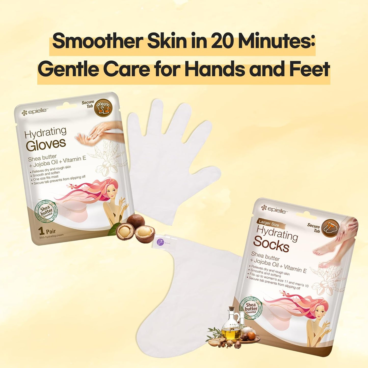 Epielle Hydrating Hand Masks 6 Pairs, Deep Moisturizing Gloves for Dry, Cracked Hands, Relieve and Soften with Shea Butter & Jojoba Oil, Korean Skin Care, Spa Set, Self Care Gifts for Women