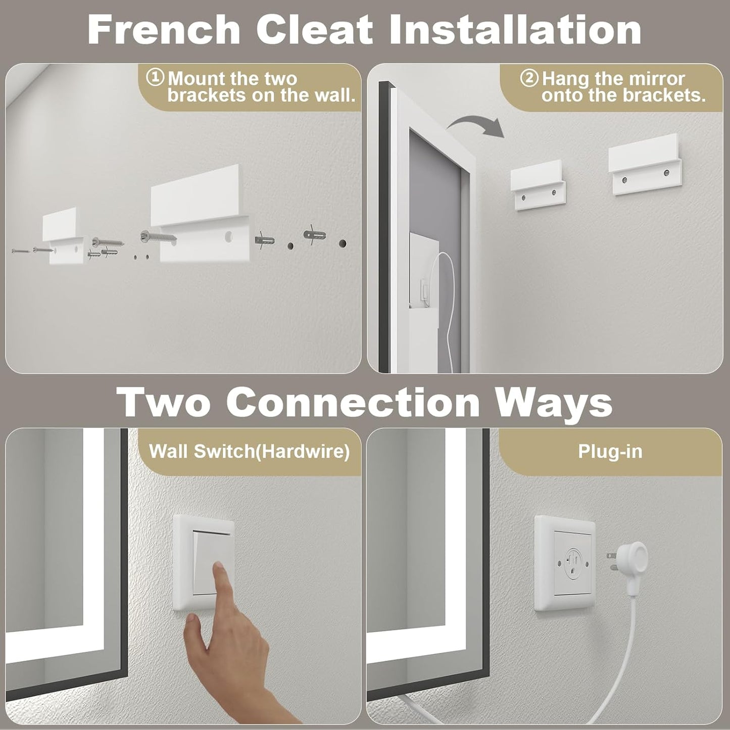 OKPAL 26x40 LED Bathroom Mirror, Frontlit & Backlit Lighted Bathroom Mirror, LED Vanity Mirror with Lights, Anti-Fog, Dimmable 3 Colors, Shatterproof, Horizontal/Vertical