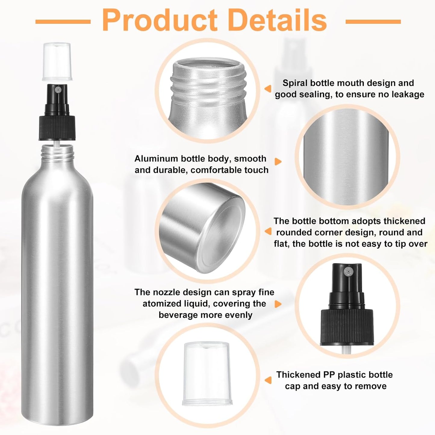 HARFINGTON 5pcs Aluminum Fine Mist Spray Bottles 300ml/10oz Metal Small Liquid Alcohol Refillable Travel Container with Black Plastic Nozzle Cap for Perfume Skincare Cosmetic Storage Bottle