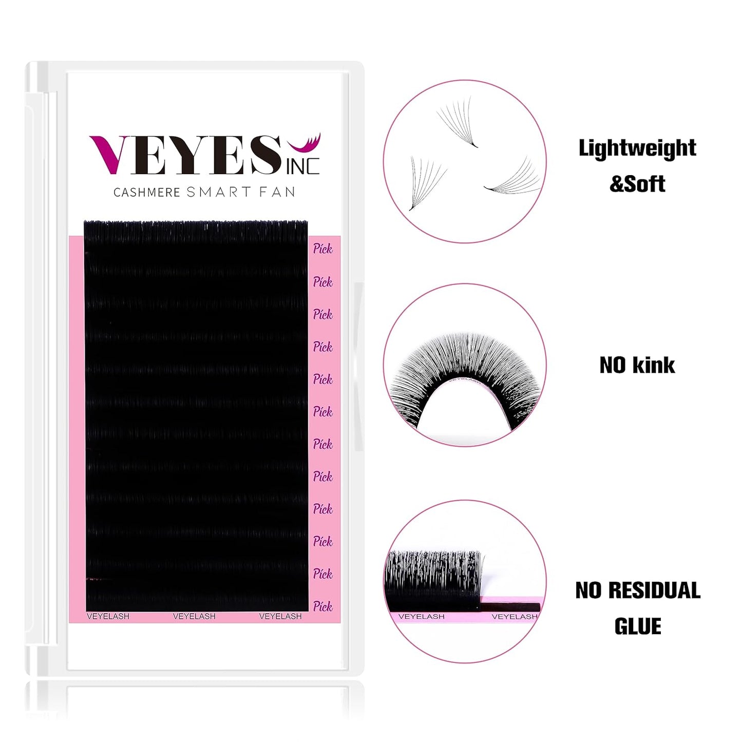 VEYES INC Cashmere Smart Fan Lash Extensions 0.03 0.05 0.07 C/CC/D Curl 8-20mm Mixed & Single Length, Super Matte Black Volume Lashes, Professional Supplies for Lash Techs (0.03 D 15mm)