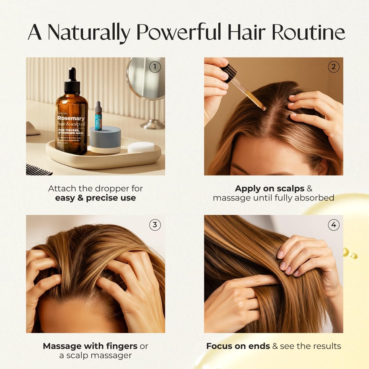 Gya Labs Rosemary & Castor Hair Growth & Styling Oil - 4 Fl Oz - Rosemary to Strengthen Hair - Protect & Tame Frizz, Dry Scalp - Hair & Scalp Hydration with 0.17 Fl Oz Deep Revival Argan Oil