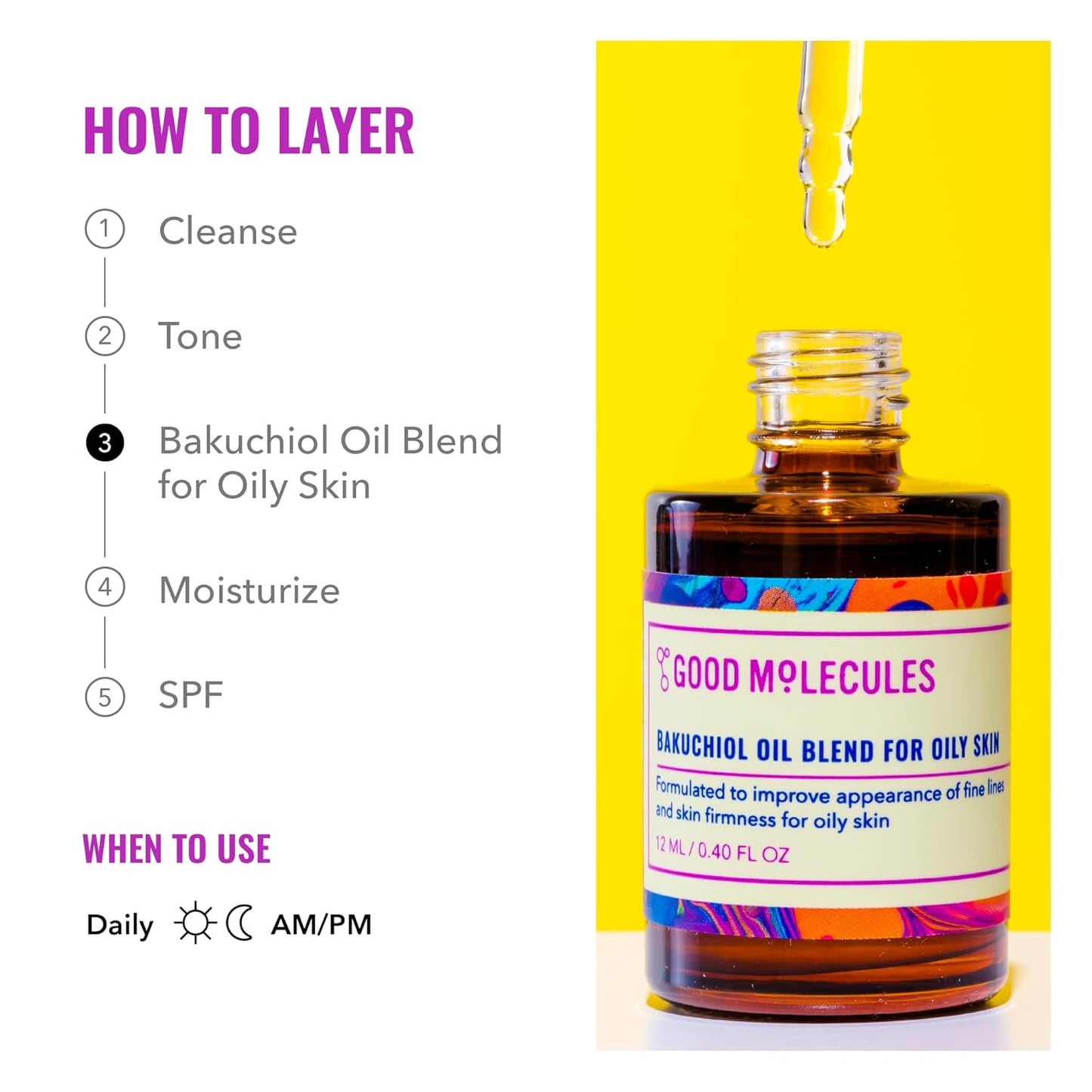 Good Molecules Bakuchiol Oil for Oily Skin - Ultra Hydrating Natural Blend with Bakuchiol and Rosehip Oil - Promotes Collagen Production, Anti-Aging Face Oil