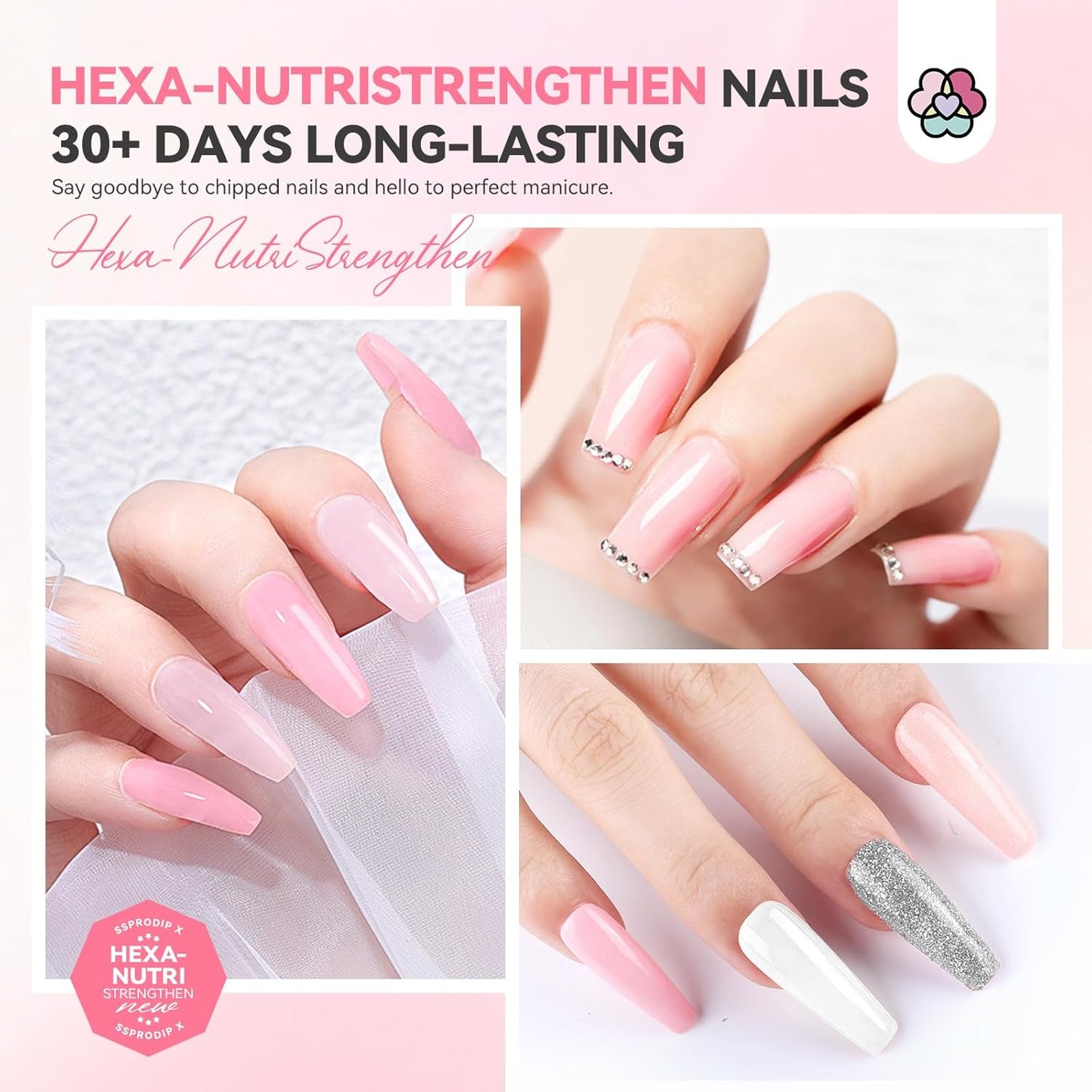 SAVILAND Dip Powder Nail Kit with Drill: 6 Color Dip Nails Powder Starter Kit Pink Nude Glitter Clear with Essentials Liquid Set Base Top Activator for French Manicure Beginner DIY Home