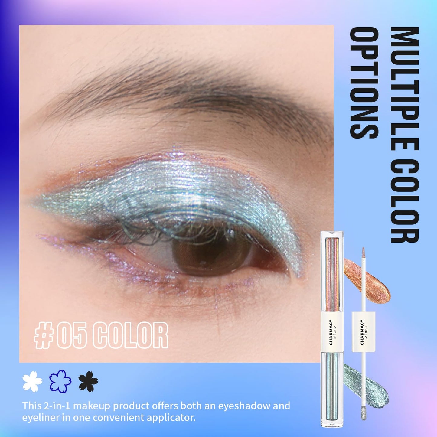 CHARMACY 2 in 1 Starlit Duochrome Liquid Eyeshadow, Glitter Sparkle Colorful Liquid Eyeliner, Quick Drying, High Pigmented, Long lasting Holographic Glitter Multichrome Eye Makeup #05