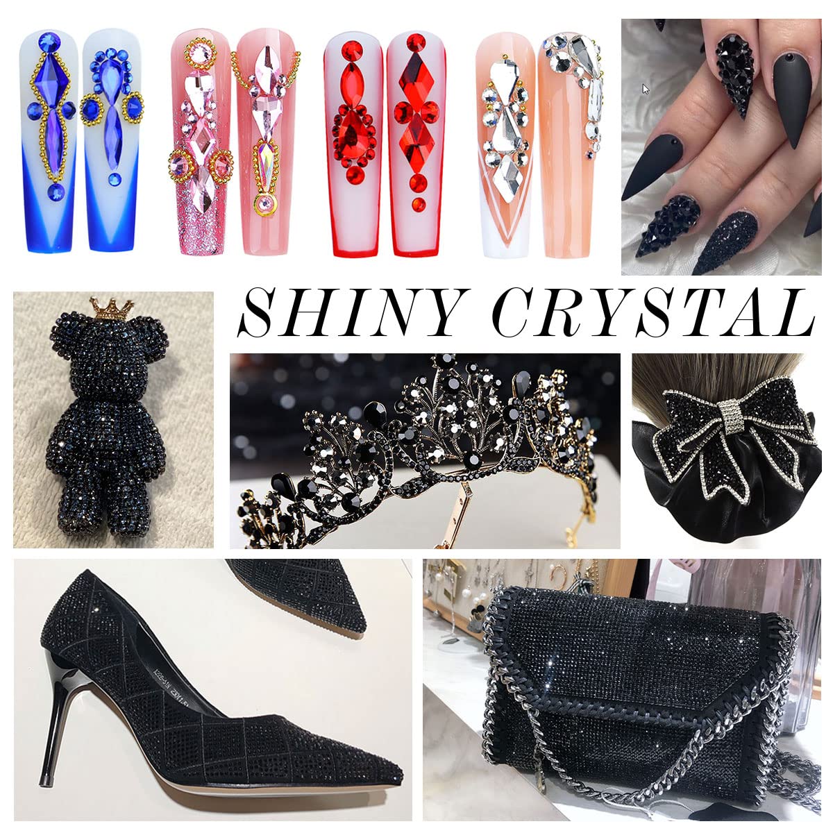 1440Pcs Black Crystal Rhinestones,Glass Flatback Rhinestones Gemstones for Nail Face Makeup Art Crafts Clothes Decoration -(SS20,4.8mm,Black)