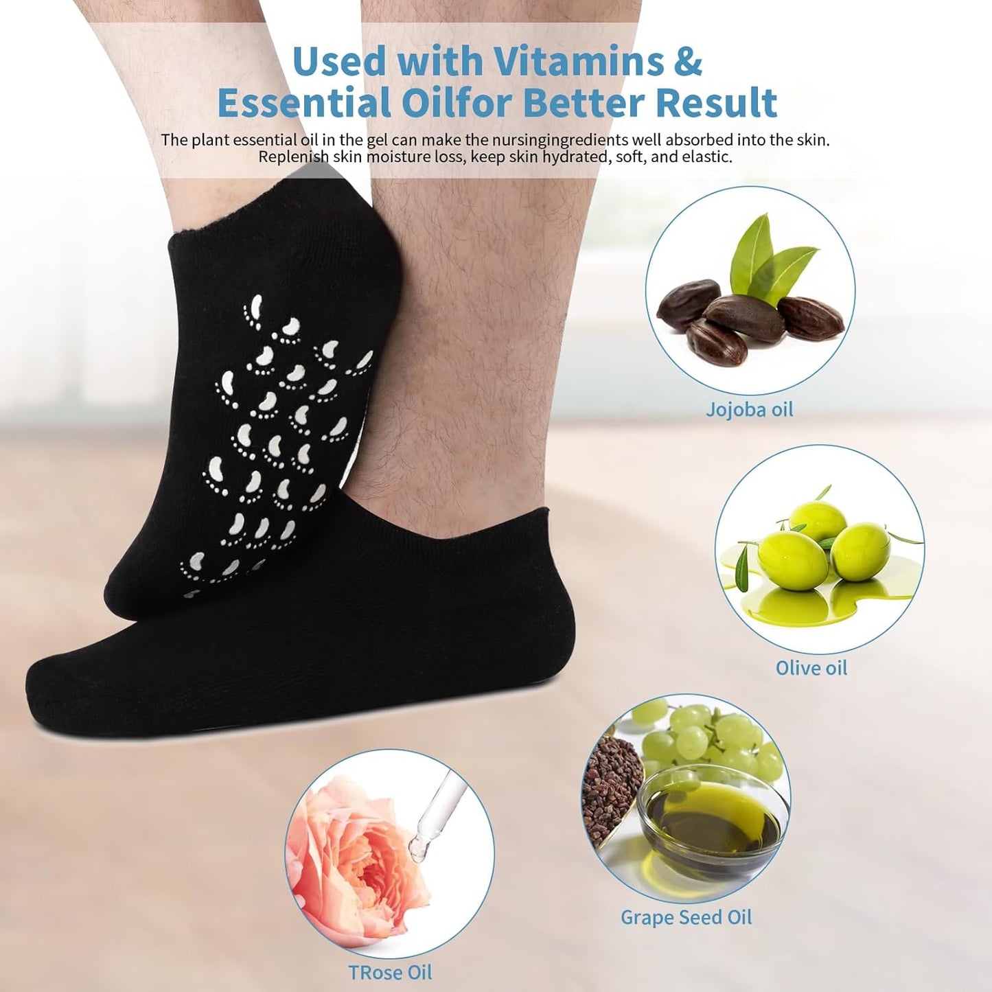 11" Large Silicone Moisturizing Socks for Men - 2 Pairs Soft Foot Care Socks - Feet Moisturizing Socks for Dry Cracked Feet (Size L)