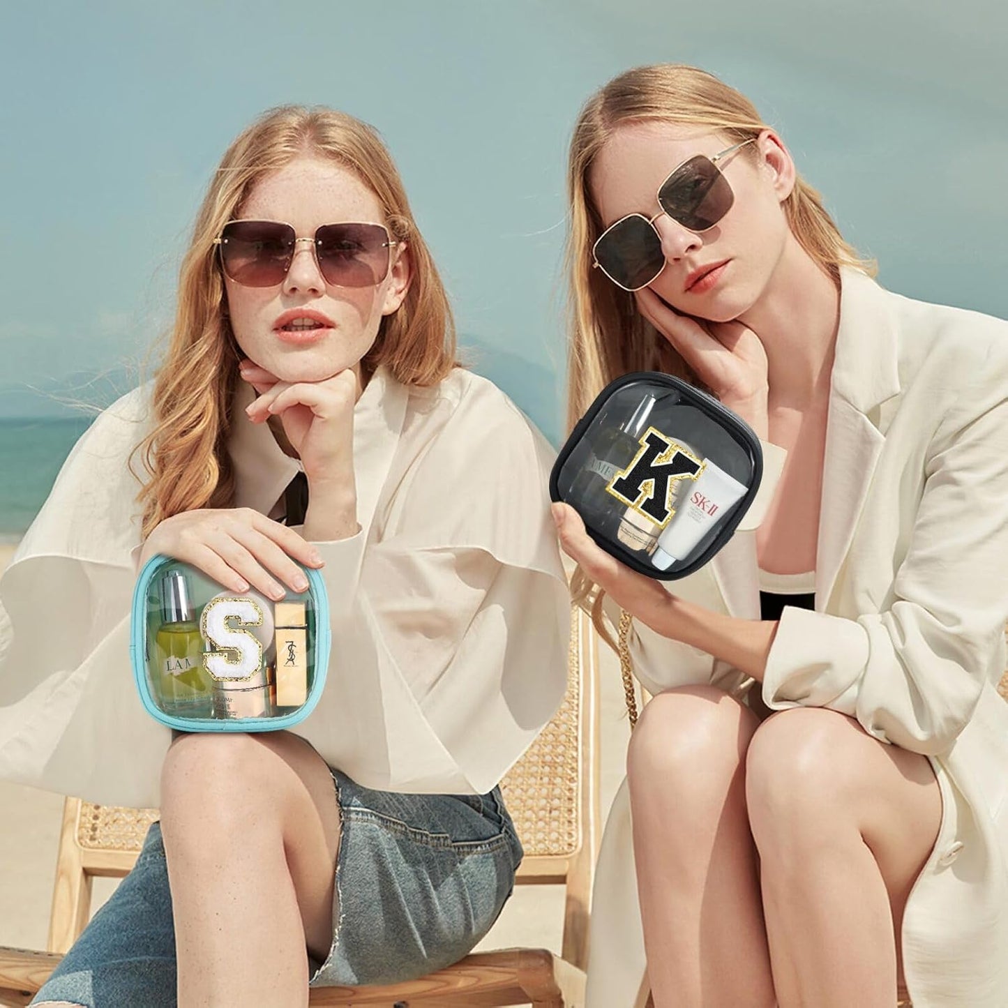 YOOLIFE Initial Makeup Bag Travel Toiletry Bag, Clear Makeup Bag Car Accessories For Women Clear Makeup Bags With Zipper Girlfriend Teacher 7 Year Old Girl Gifts Daughter Gifts Girl Gifts Mini Black D