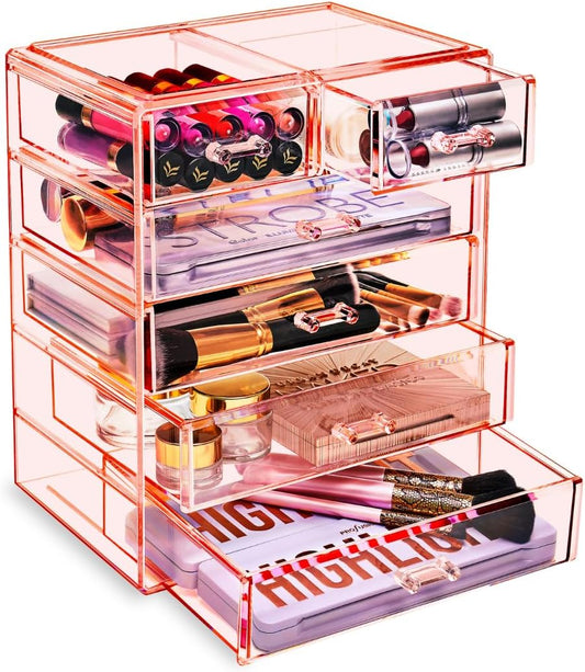Sorbus Acrylic Makeup Organizer - Organization and Storage Case for Cosmetics Make Up & Jewelry - Big Clear Makeup Organizer for Vanity, Bathroom, College Dorm, Closet, Desk (4 Large, 2 Small Drawers)