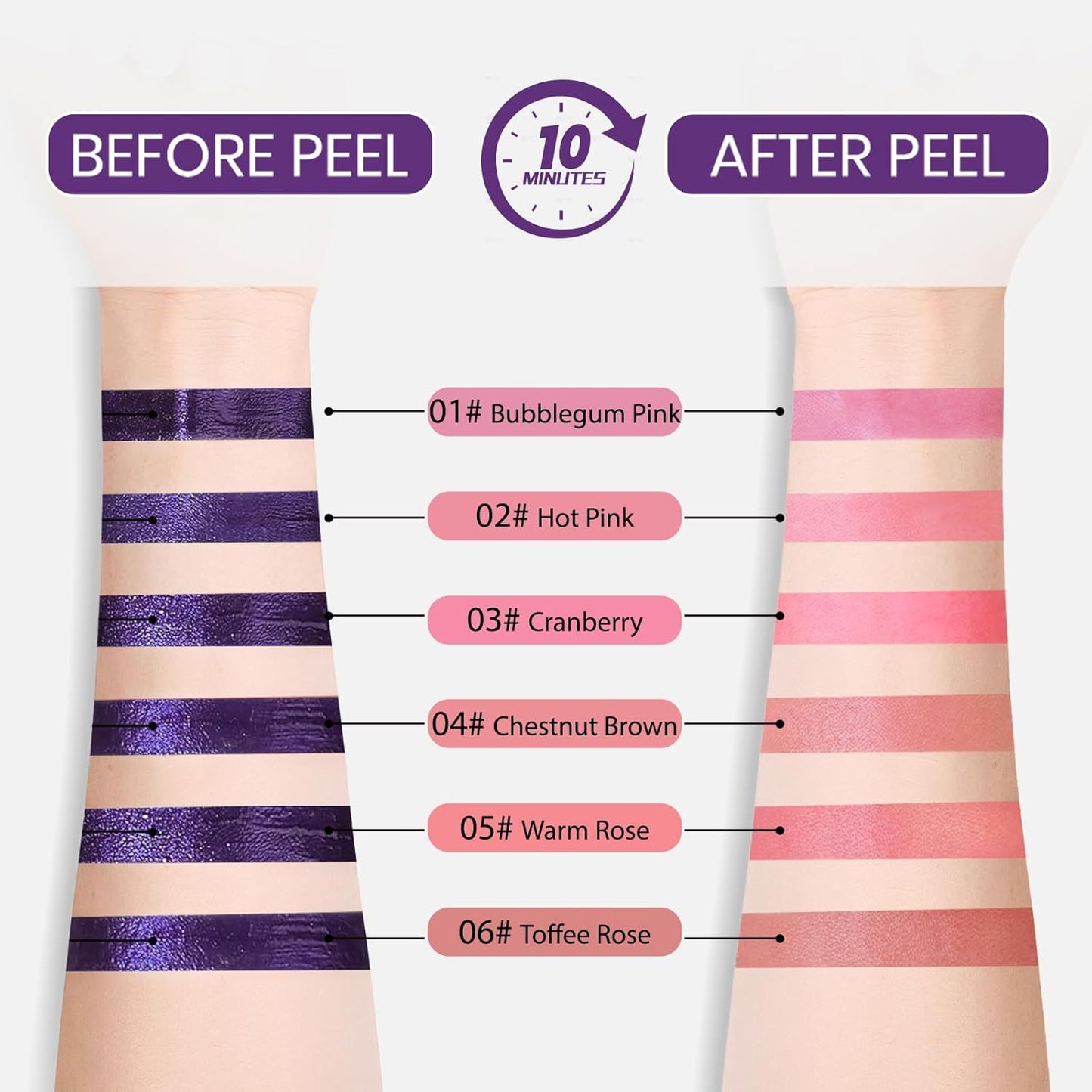 Lip Stain Peel Off, All Day Lip Liner Tint with Tweezer, Long Lasting Waterproof Transfer-Proof, Matte Lip Stains Makeup, Highly Pigmented Color, Hot Pink
