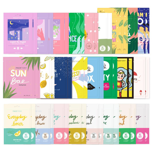 FACETORY K Beauty Face Mask Skin Care 50 COLLECTION Sheet Mask Set | Natural Premium Korean Face Mask For All Skin Types - No Sulfates No Parabens (50 pc)