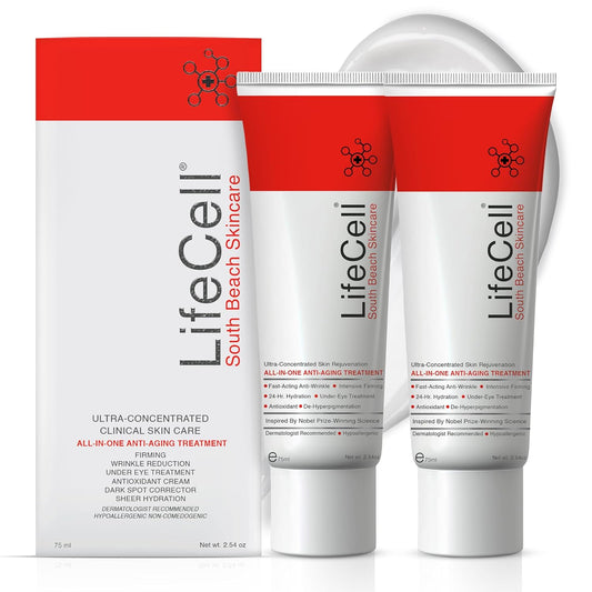 LifeCell All In One Anti-Aging Cream – Reduces Wrinkles, Fine Lines, Dark Circles & Sun Damage – Retinol, Vitamin C, DMAE & Hyaluronic Acid – Fragrance-Free, for All Skin Types (2.54oz), 2-Pack