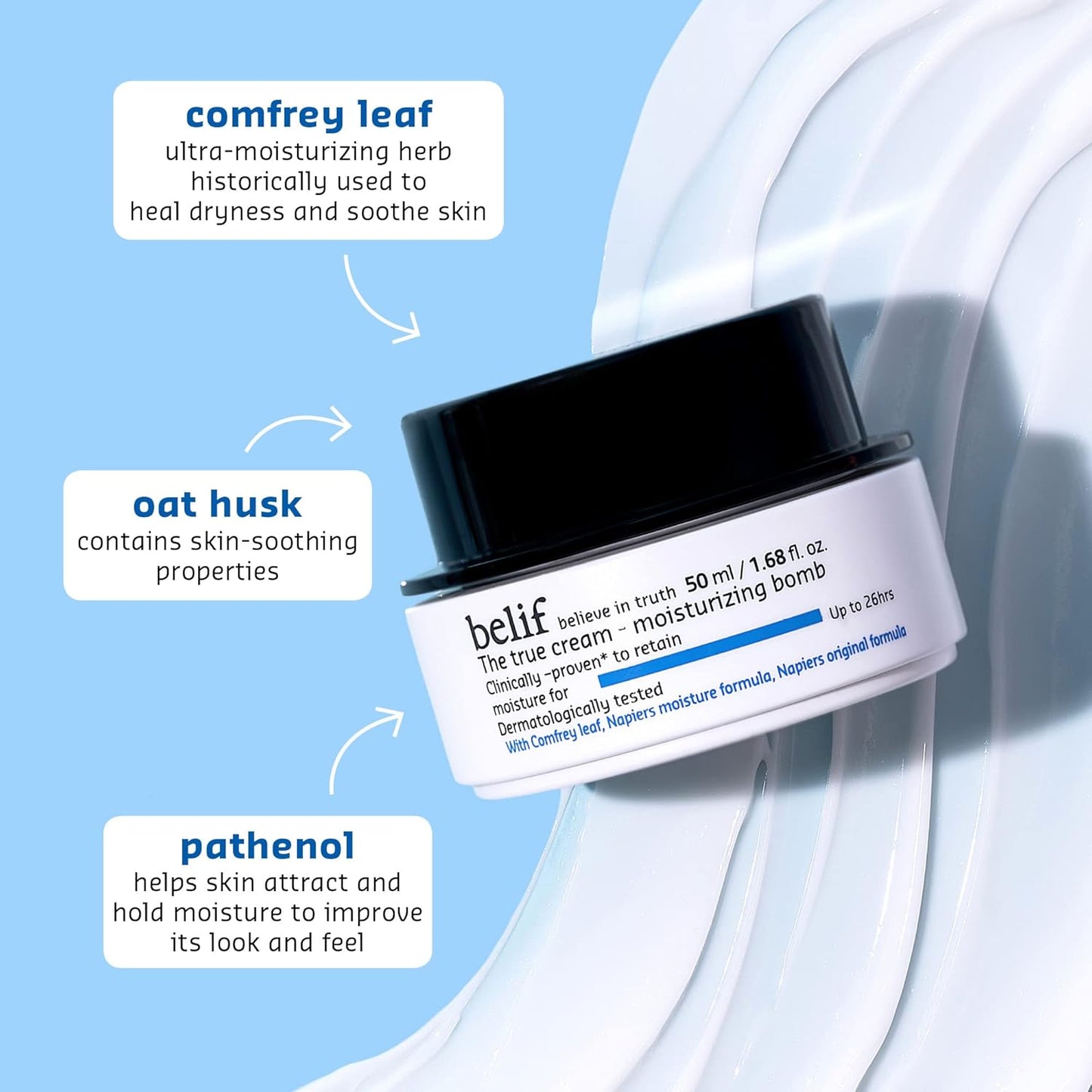 belif The True Cream Moisturizing Bomb with Oak Husk and Vitamin B | Moisturizer | Good for Dry Skin, Dryness Dullness, and Uneven Texture |For Normal, Dry Skin Types