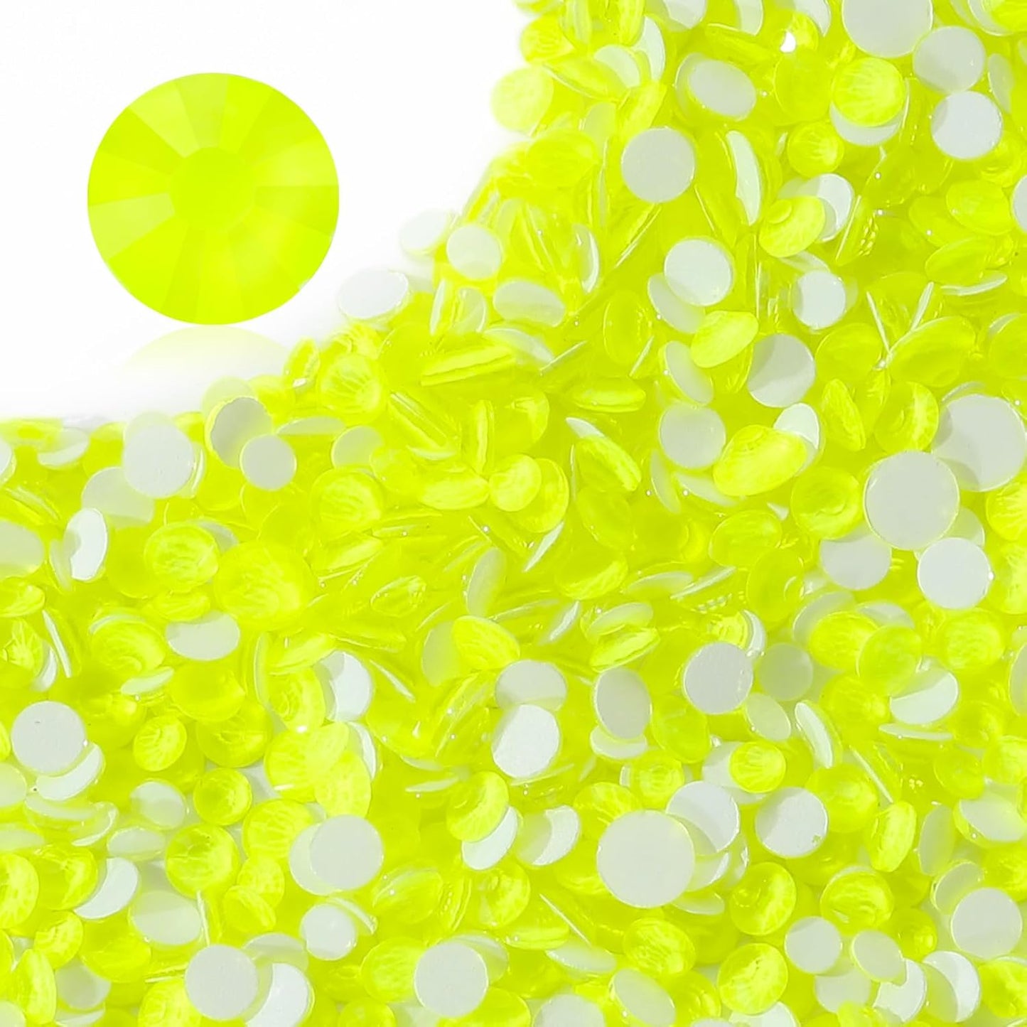 Neon Yellow Flatback Rhinestones, Glass Rhinestones for Nail Art and Craft, Glue Fix, Loose Crystal Gemstones(Neon Yellow, SS8, 1440pcs, 2.3-2.5mm)