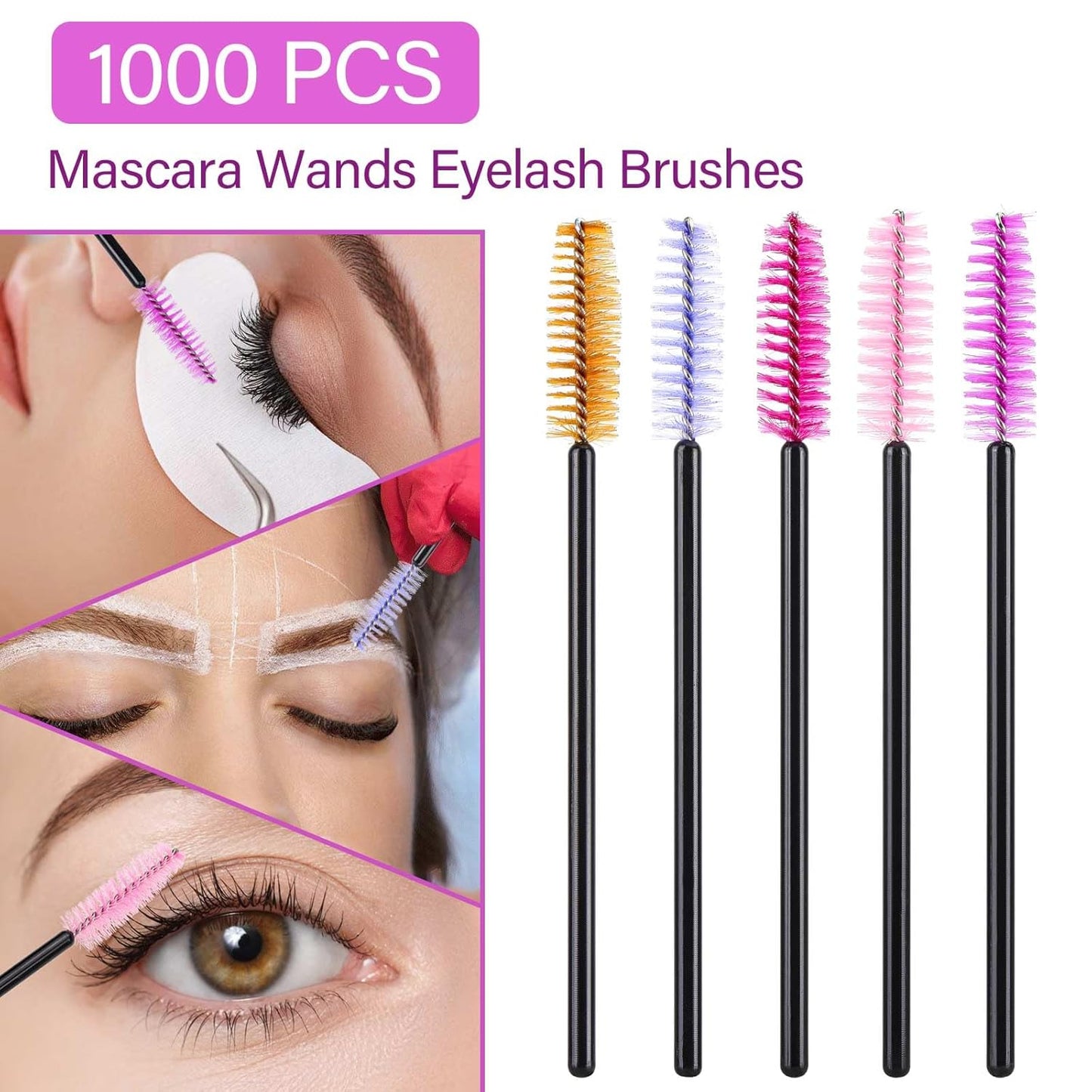 1000 Disposable Mascara Wands Eyelash Brushes Spoolies for Eyebrow Eye Lash Extension Multicolor