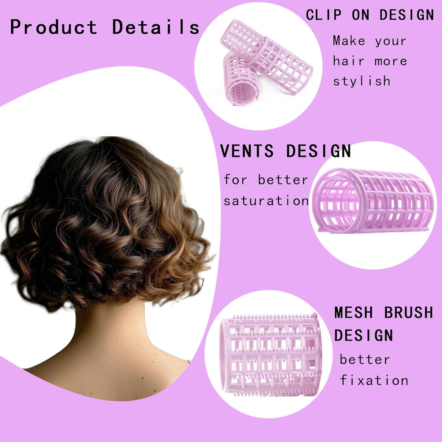 28PCS Self Grip Small Hair Rollers Set, 0.6in Plastic No Heat Roller Hair Curlers with Comb Heatless Clips for Short Fine Thin Hair(Purple)