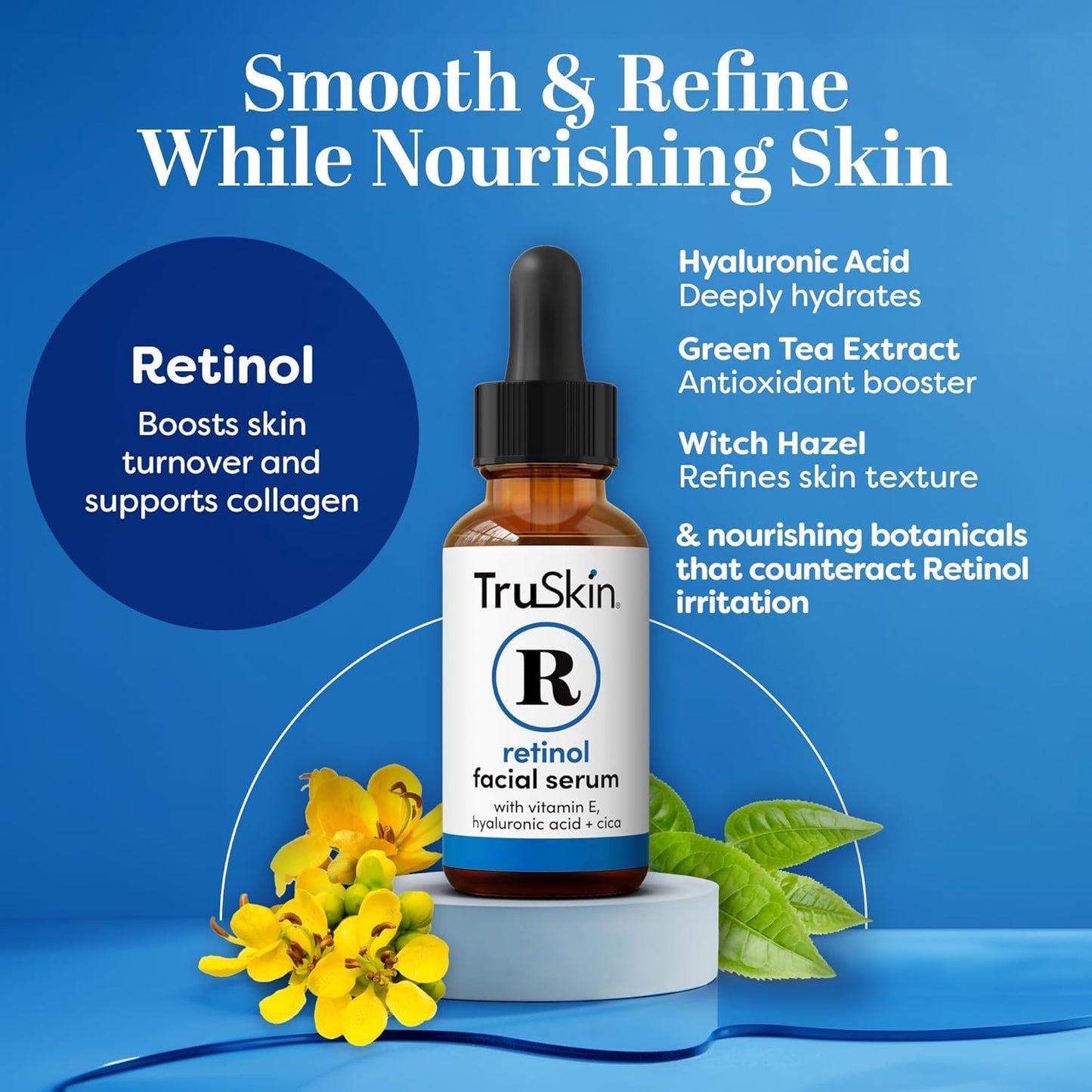 TruSkin Retinol Serum for Face – Gentle Anti-Aging Serum with Retinol, Hyaluronic Acid, and Vitamin E for a More Youthful Feel – Skin Care Made to Improve Look of Fine Lines, Wrinkles, 2 fl oz