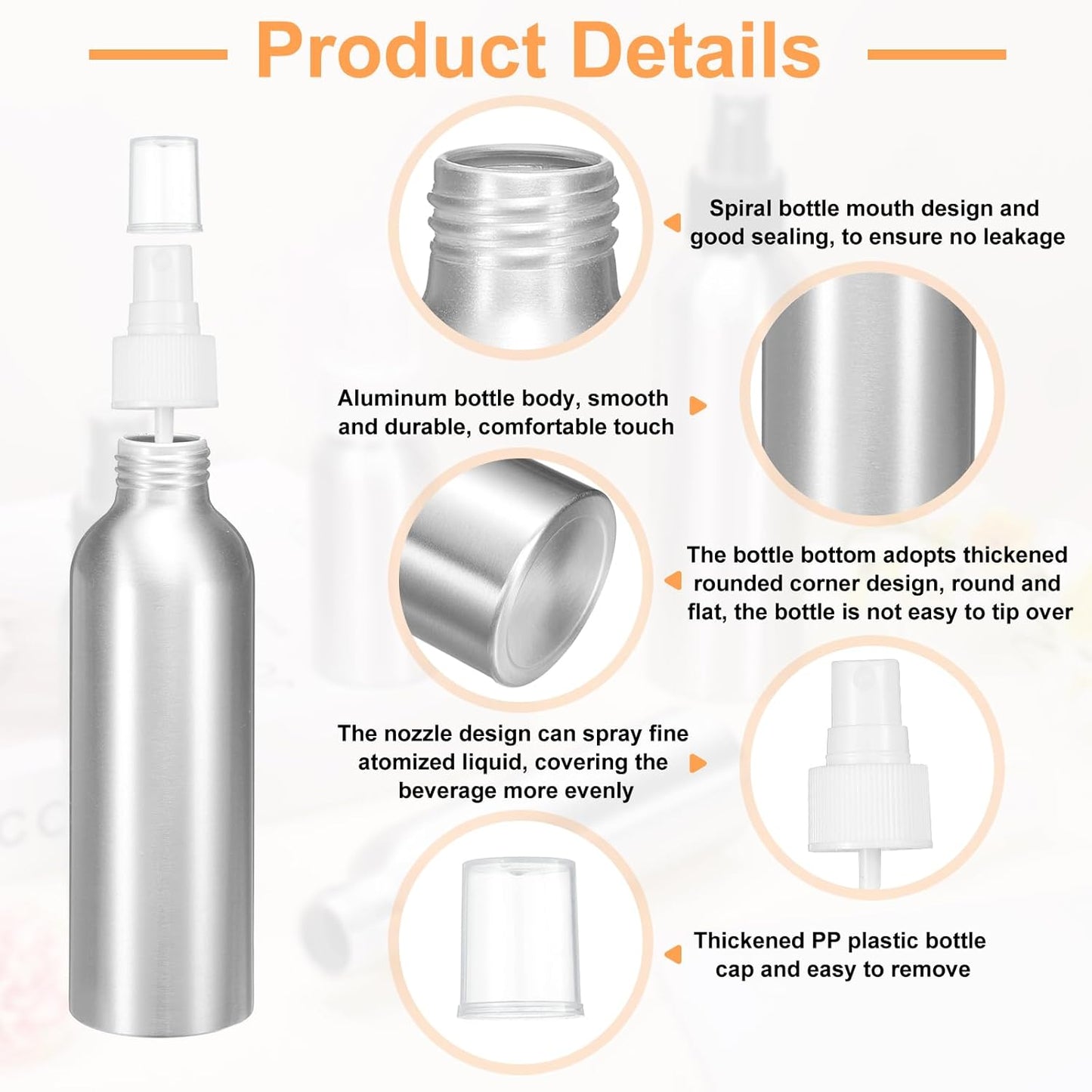 HARFINGTON 3pcs Aluminum Fine Mist Spray Bottles 150ml/5oz Metal Small Liquid Alcohol Refillable Travel Container with White Plastic Nozzle Cap for Perfume Skincare Cosmetic Storage Bottle