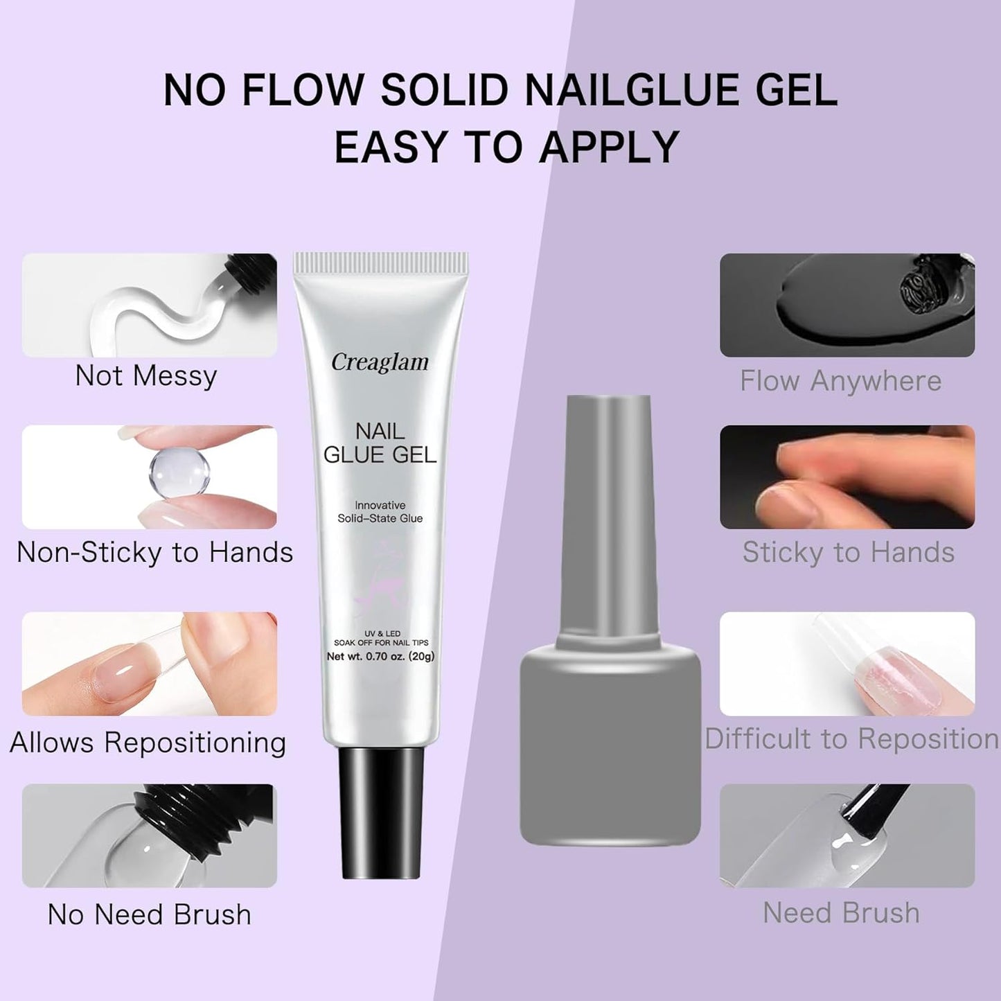 Solid Gel Nail Tips: Semi Solid Soft Nail Glue for Press Super Strong Fake Nail Glue Acrylic Nails Polygel - 20g Clear Nail for Art Salon Long Lasting Builder UV Lamp Curing Needed