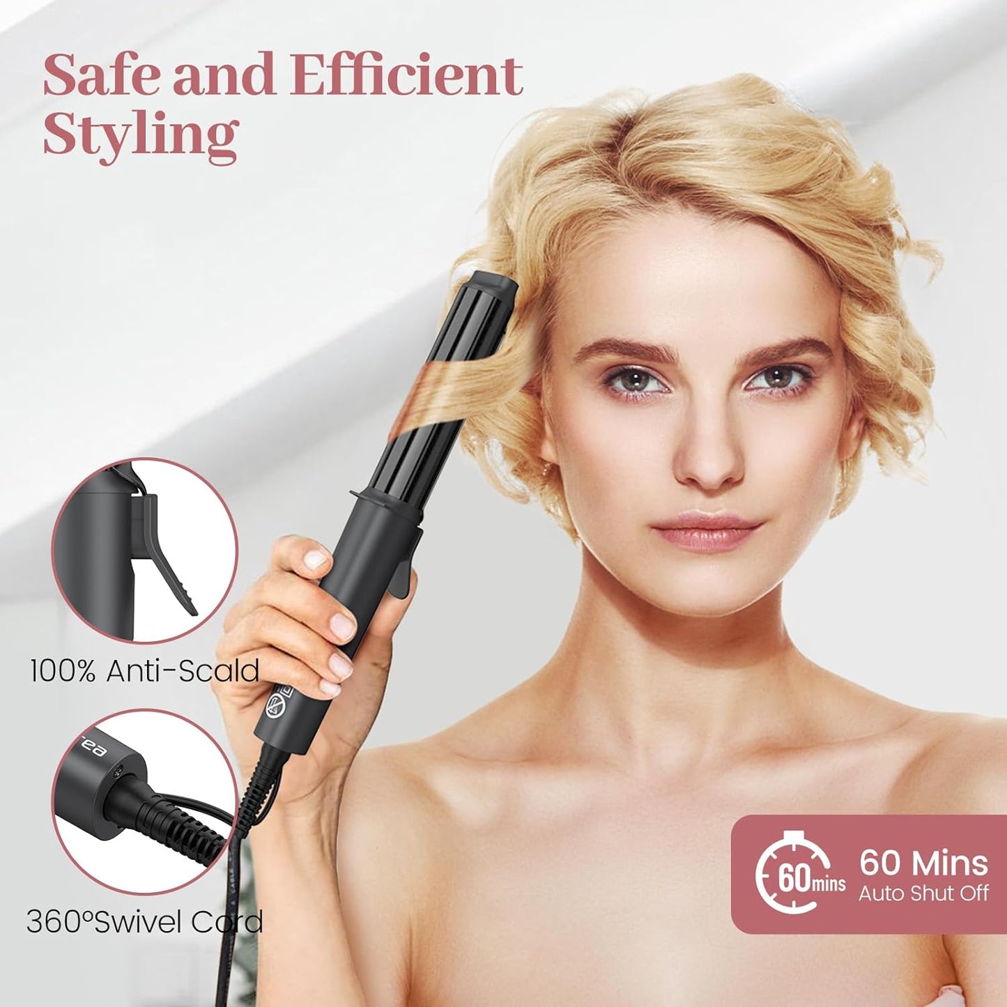 Zavarea Travel Curling Iron, 1 Inch Mini Curling Iron for Short Hair, Ceramic Barrel with 3 Adjustable Temp, Dual Voltage for Travel, Auto Shut-Off, Includes Storage Bag