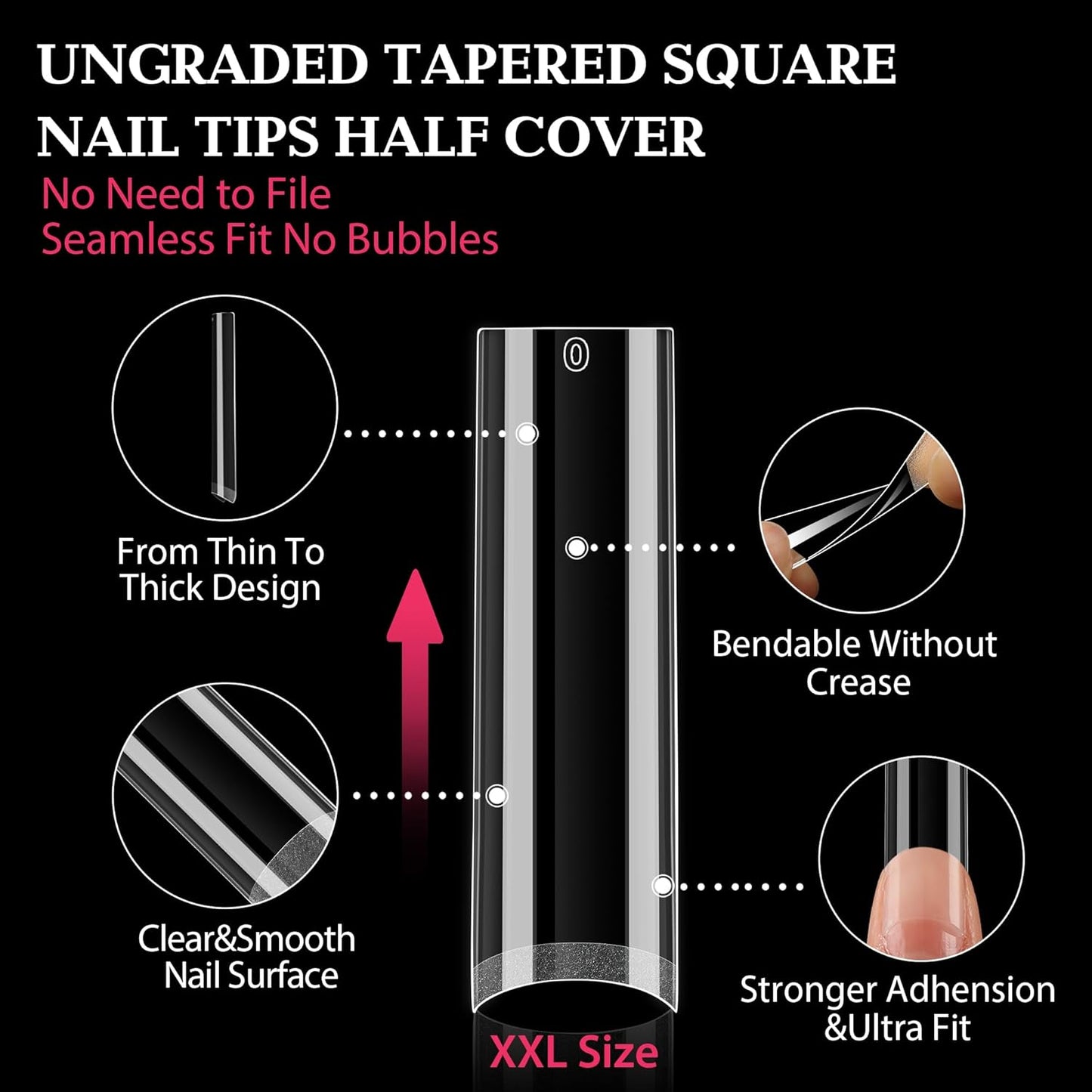 UNA GELLA Tapered Square Nail Tips XXL 216 PCS No C Curve Nail Tips Extra Long Straight Nails Half Fake No Trace for Acrylic Tips for Home DIY with Box