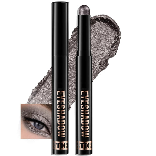 Dark Taupe Shimmer Eyeshadow Stick, Waterproof Cream Eye Shadow Pencil Long-Lasting Crease-Proof Glitter Eyeshadow Crayon Smooth High Pigmented Highlighter Neutral Eye Shadow Liner Makeup