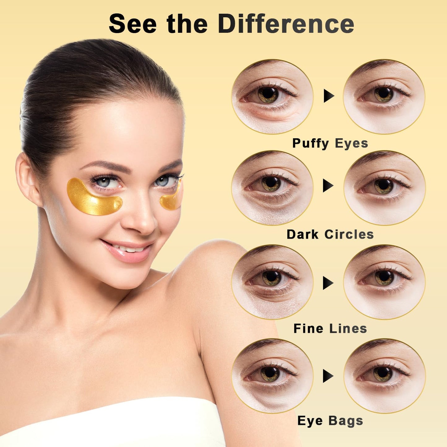 Under Eye Patches (50 Pairs) - 24K Gold Eye Masks Enriched with Abundant Collagen for Dark Circles, Puffy Eyes, Wrinkles - Gifts for Women Skin Care - Vegan & USA Tested