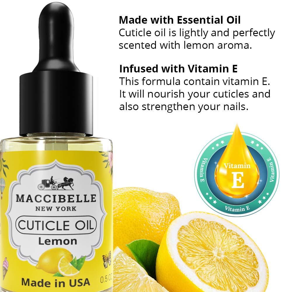 Maccibelle Cuticle Oil 0.5 oz - Soothe Nail Dry Cracked Cuticles (Lemon, 0.5 Fl Oz)