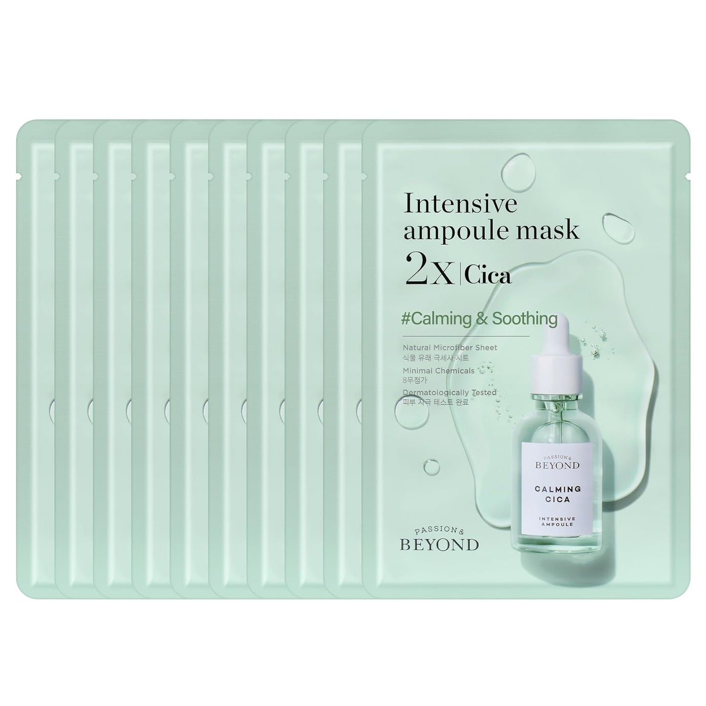 BEYOND Intensive Ampoule Mask 2X Cica with Centella Asiatica for Soothing/Moisturizing Care for Irritated and Sensitive Skin - Hypoallergenic Calming Facial Sheet Masks
