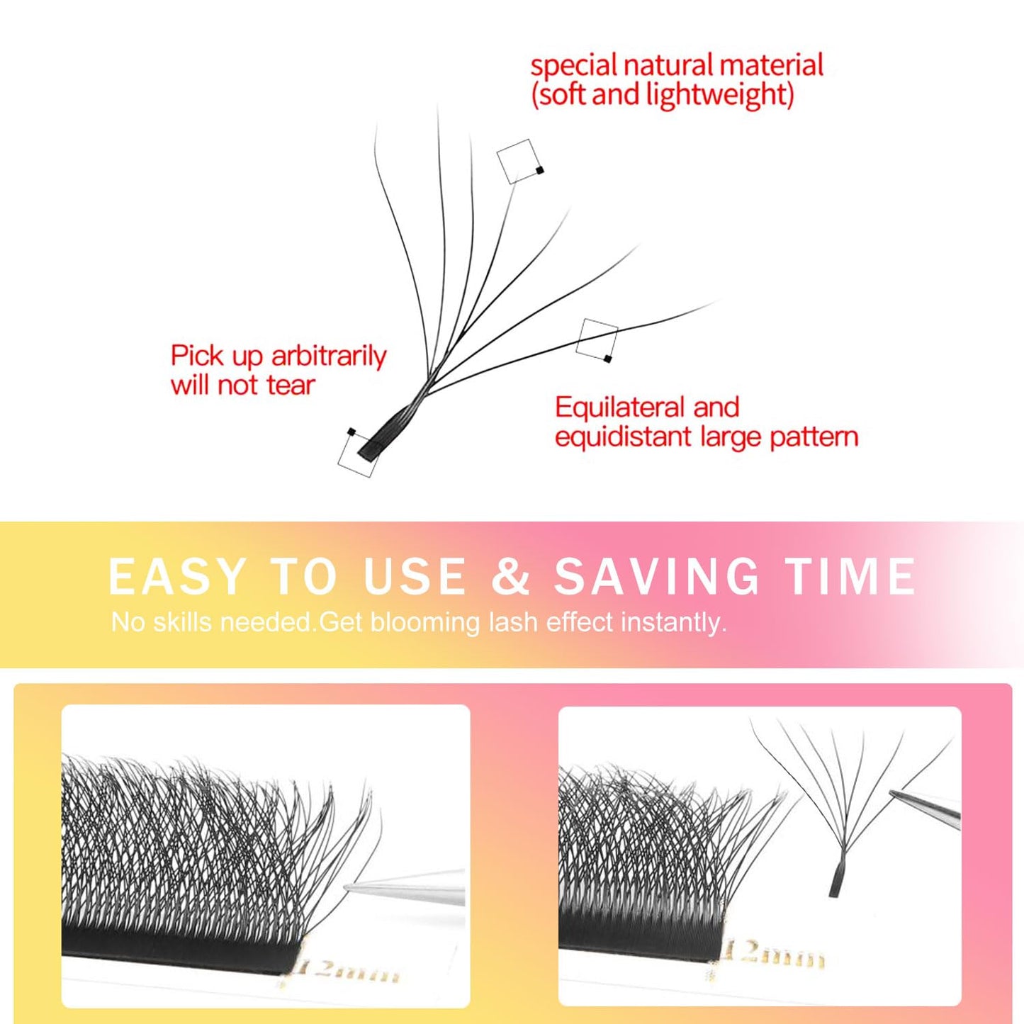 W Lash Extensions Supplies 7D Eyelash Extensions W Shape 0.07mm Thickness D Curl 13mm Premade Fans Easy Fan Lashes Volume Matte Black 12 Rows Crisscross Eye Lashes(W-7D-0.07-D,13mm)