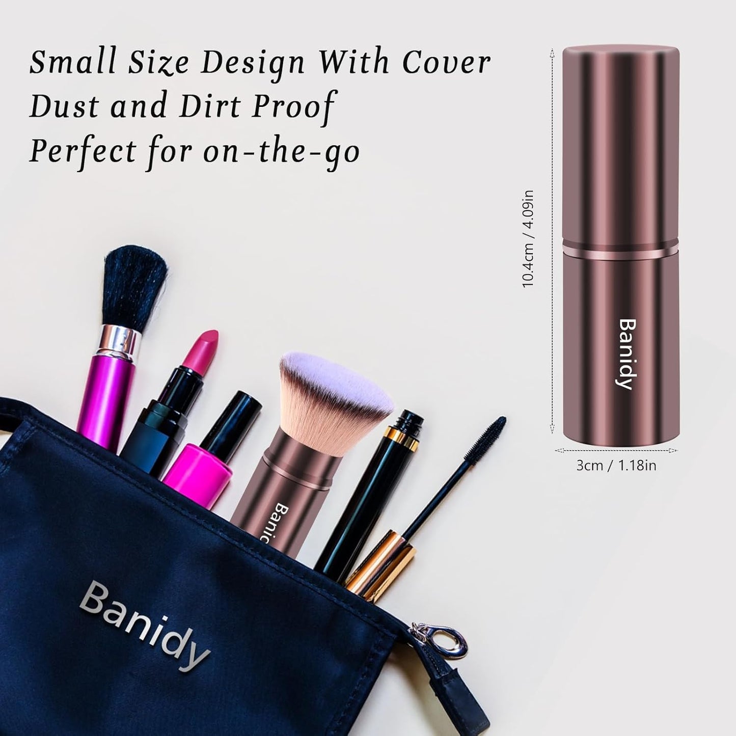 Makeup Brush Kabuki Face Brushes Retractable Travel Blush Brush Portable Flawless for Foundation, Powder Blush, Bronzer, Buffing, Liquid, Cream, Cruelty Free with Cover(Flat-Head)