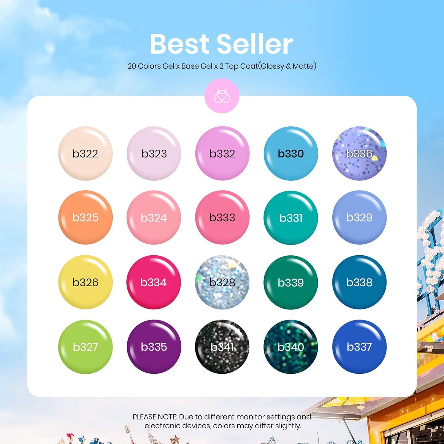 Beetles Gel Nail Polish Set- 23Pcs Color Gel Polish with Base Gel Top Coat Bright Colors, Gel Polish Kit Blue Pink Purple Orange Green Glitter Soak Off Uv Led Trendy Rainbow Nail Art