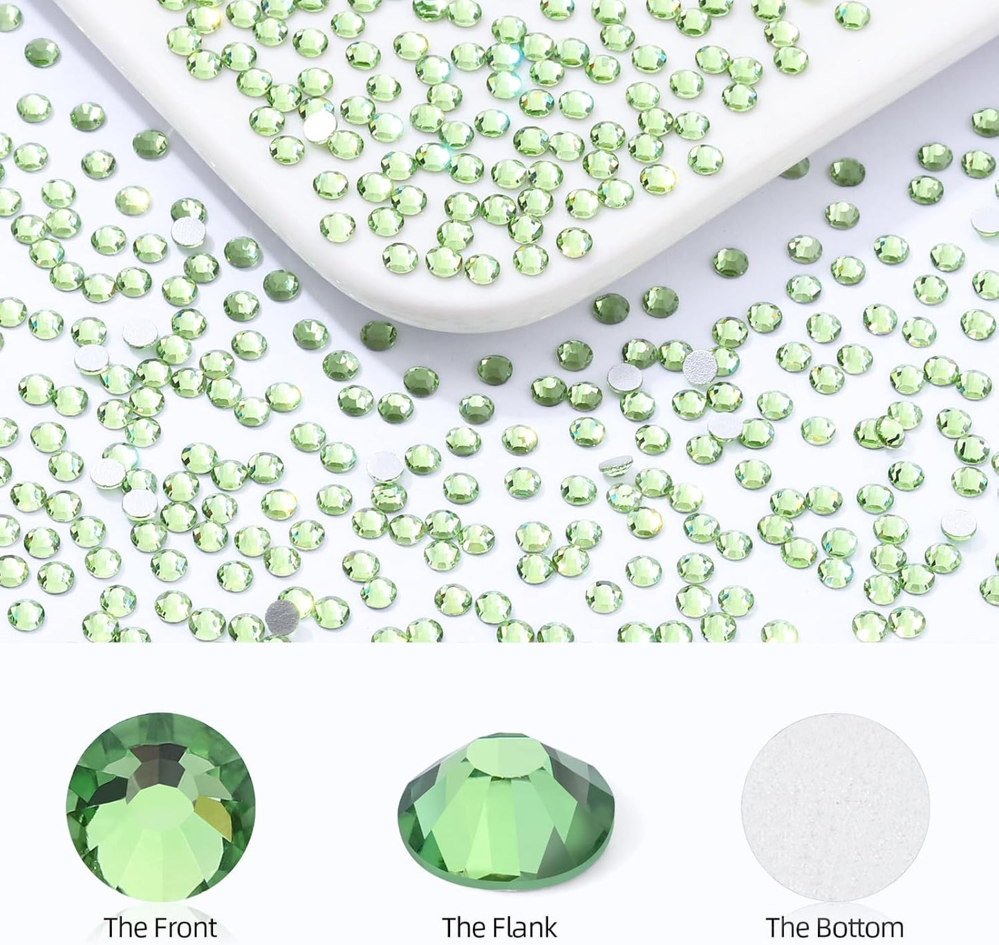 Light Green Flatback Rhinestones, Glass Rhinestones for Nail Art and Craft, Glue Fix, Loose Crystal Gemstones(Lt.Green, SS4, 1440pcs, 1.5-1.7mm)